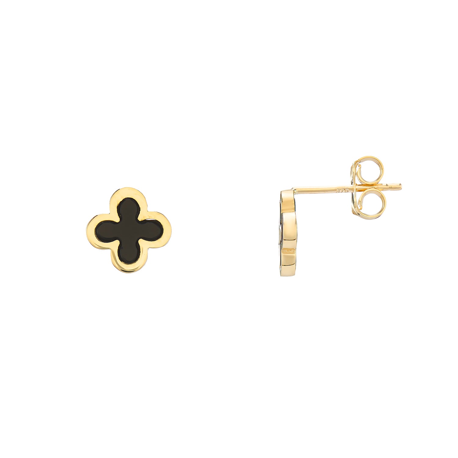 9ct gold Onyx Clover Leaf Studs