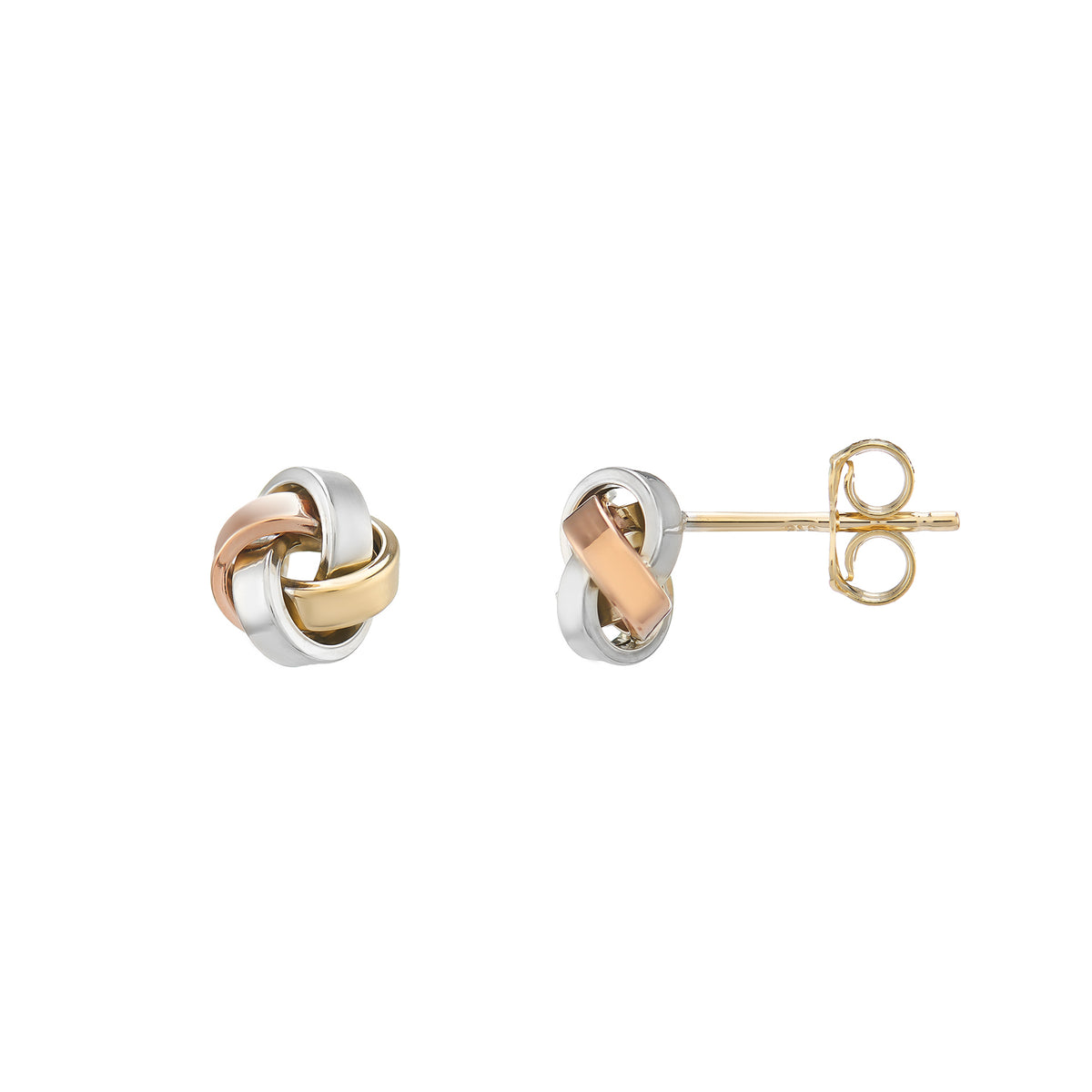 9ct gold Three colour knot stud earrings