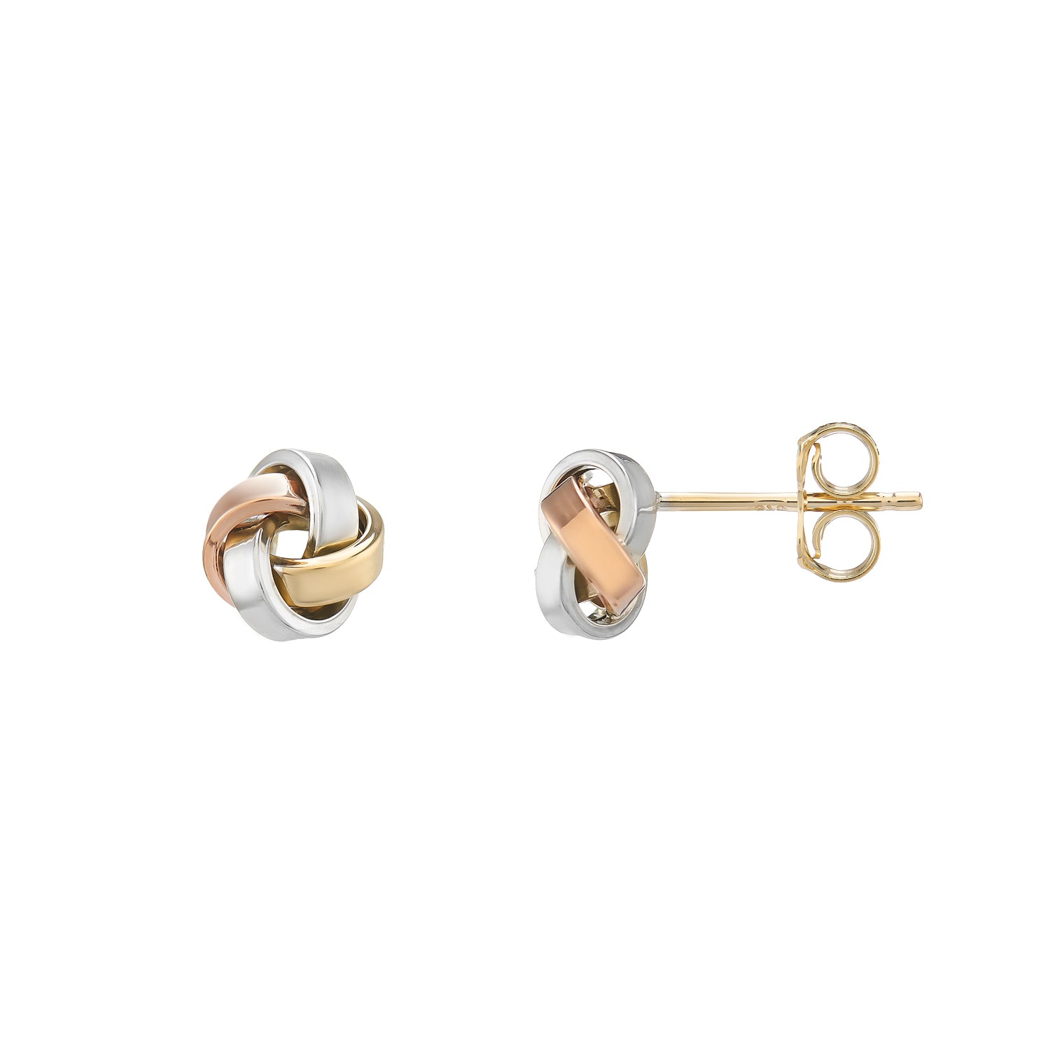 9ct gold Three colour knot stud earrings