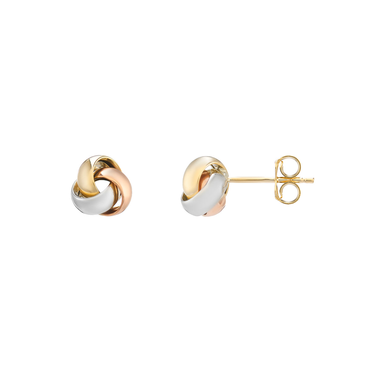 9ct gold Three colour knot stud earrings