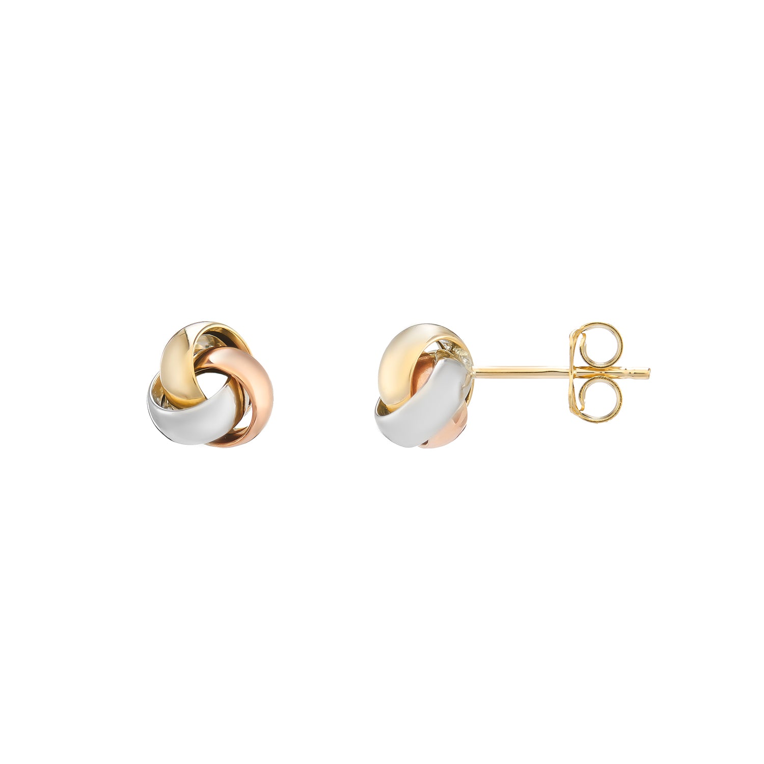 9ct gold Three colour knot stud earrings