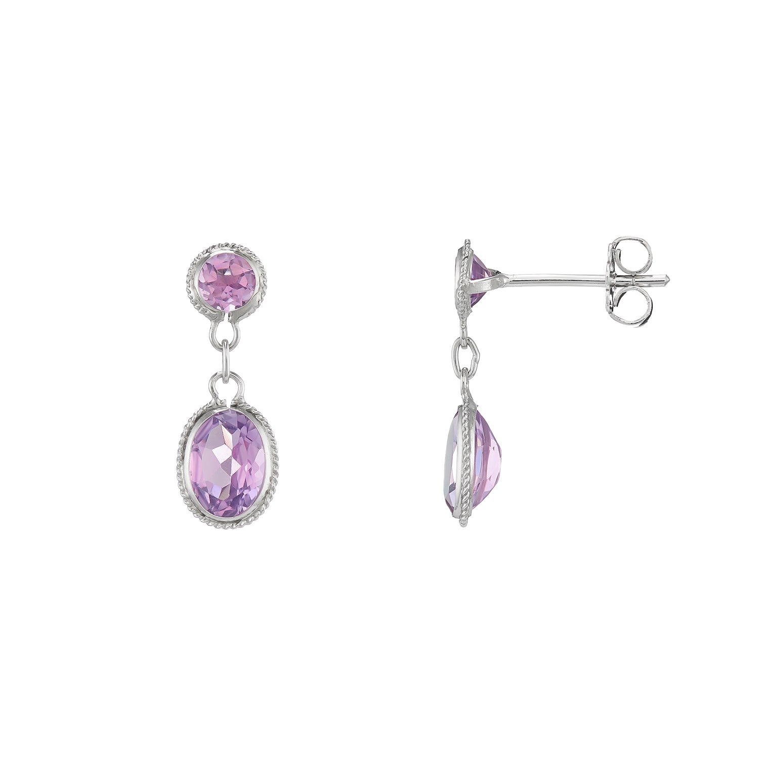 9ct white gold Amethyst round & oval drops