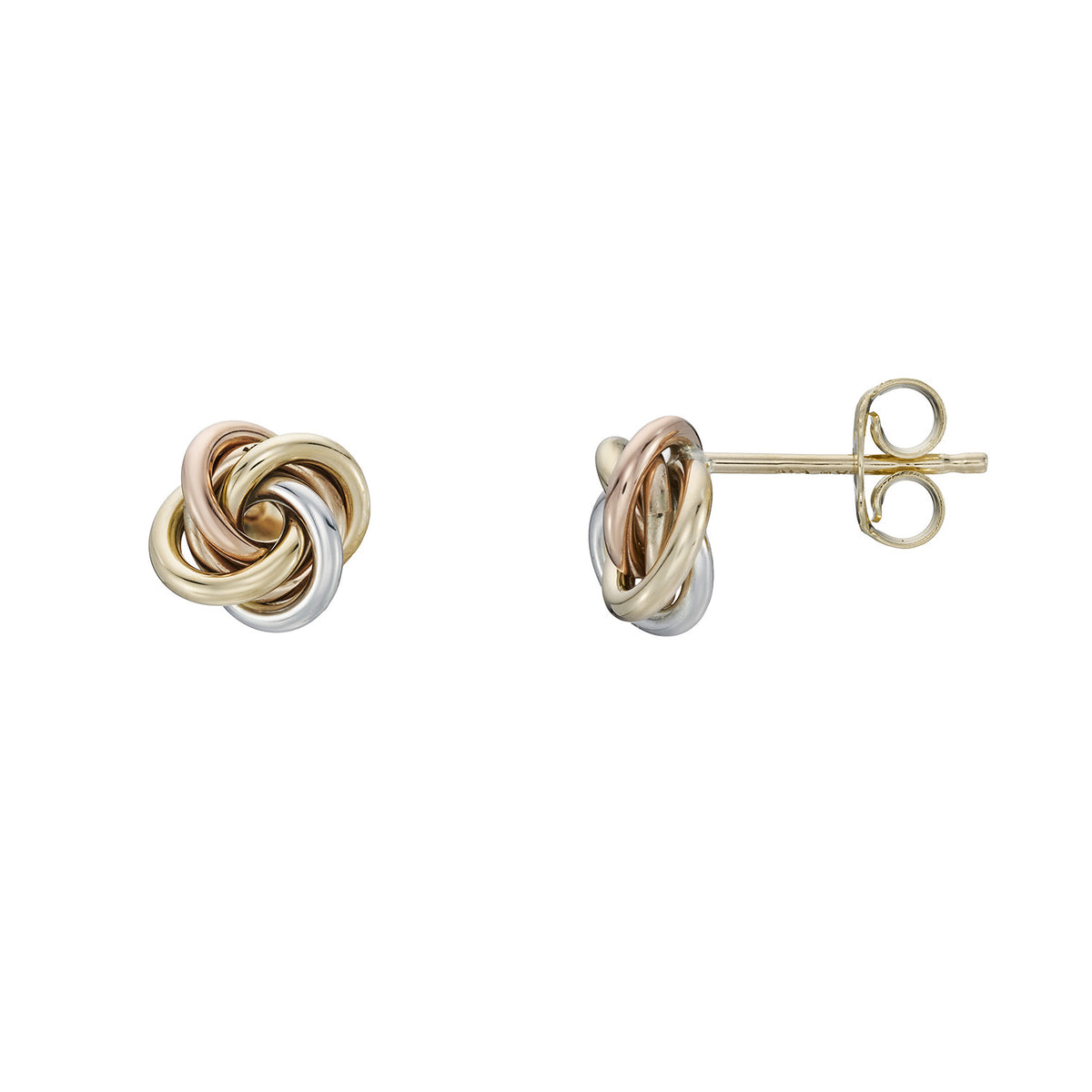 9ct 3 colour gold knot studs