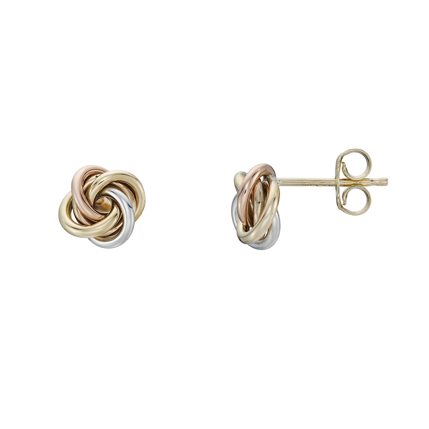 9ct 3 colour gold knot studs
