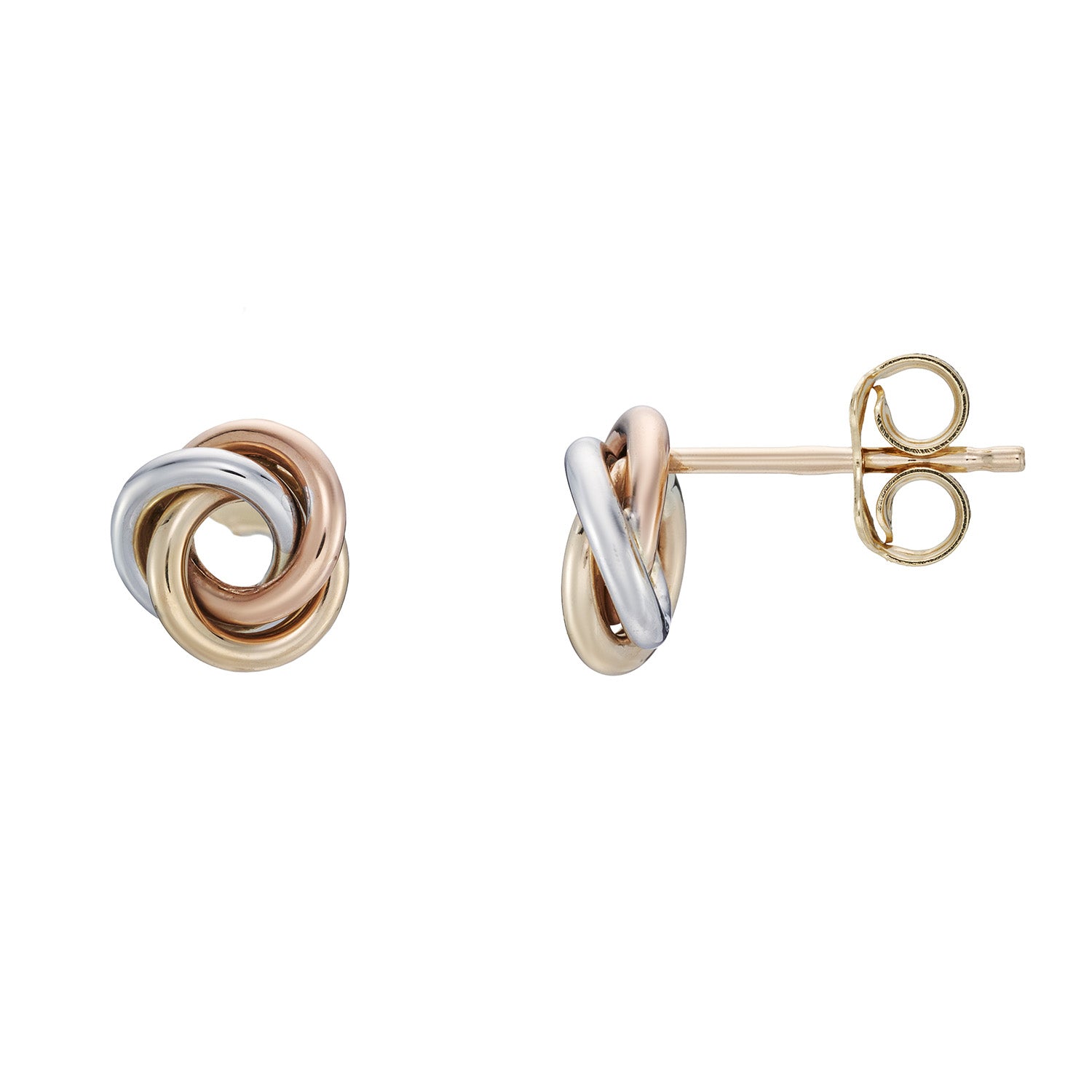 9ct 3 colour gold knot studs