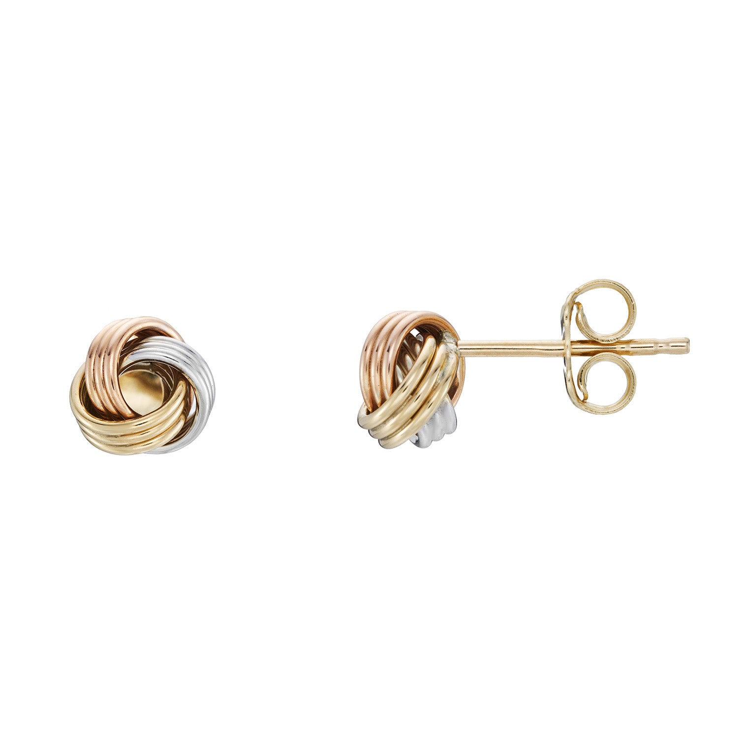 9ct 3 colour gold knot studs