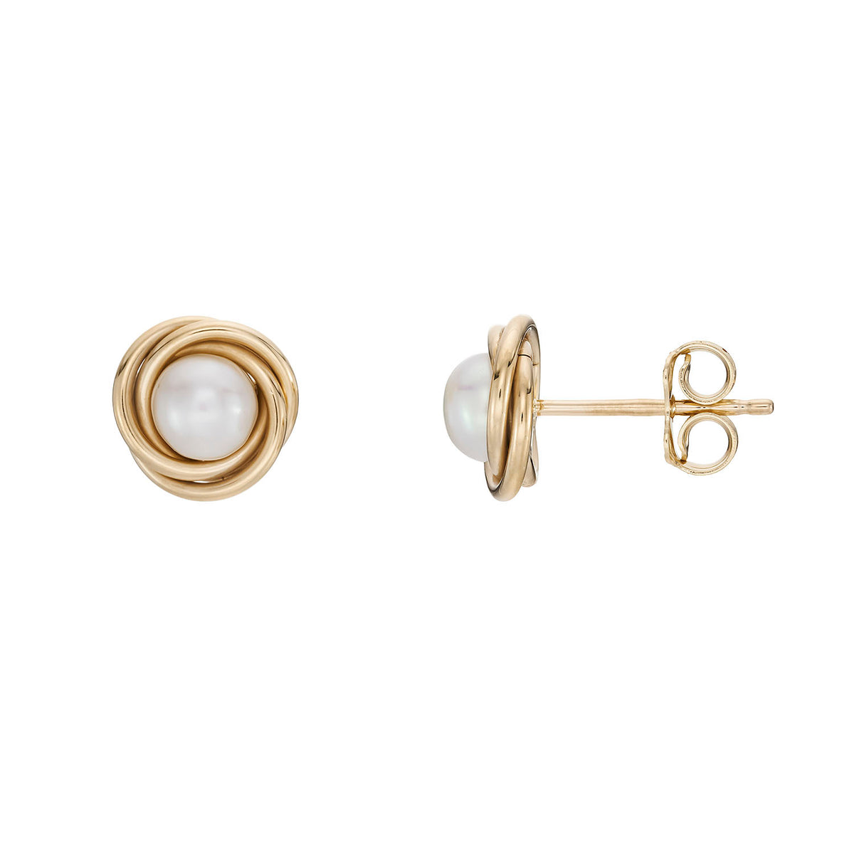 9ct fresh water pearl gold knot studs