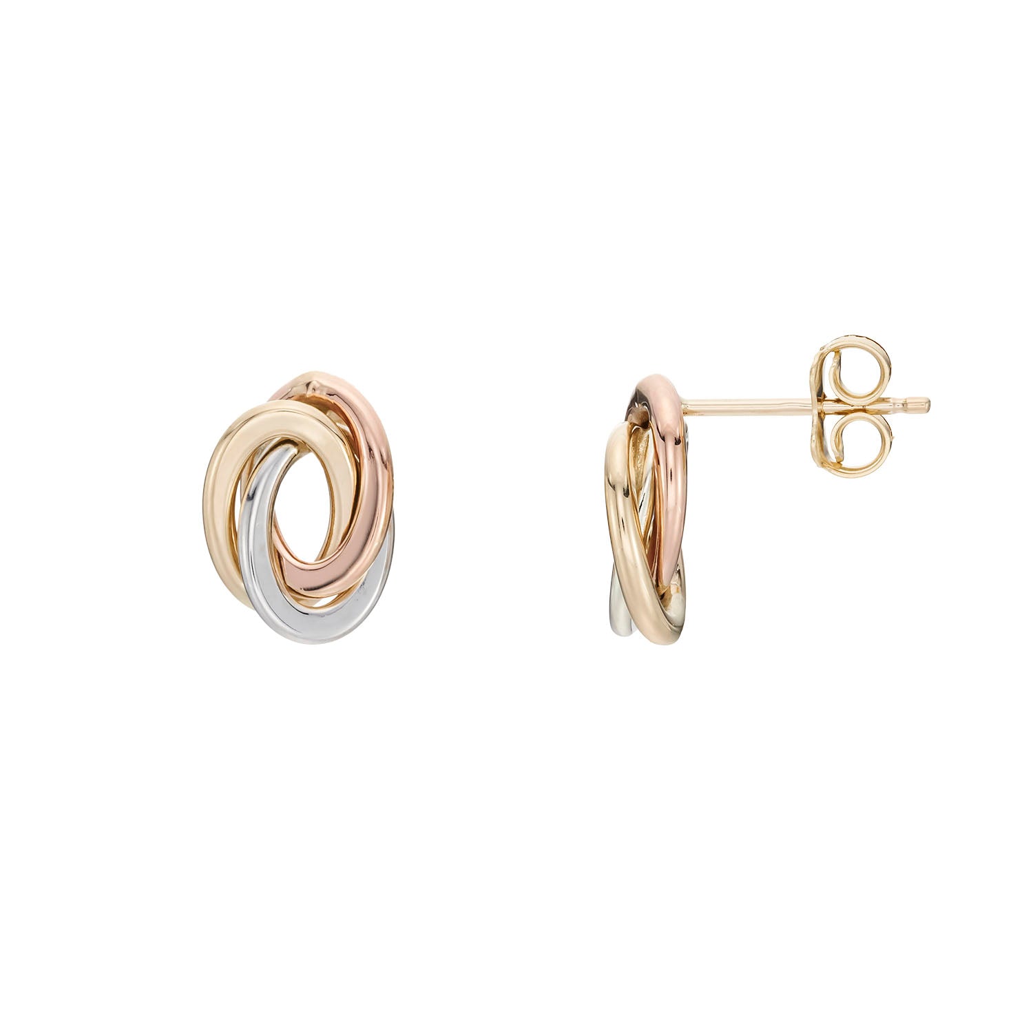 9ct 3 colour gold oval knot studs