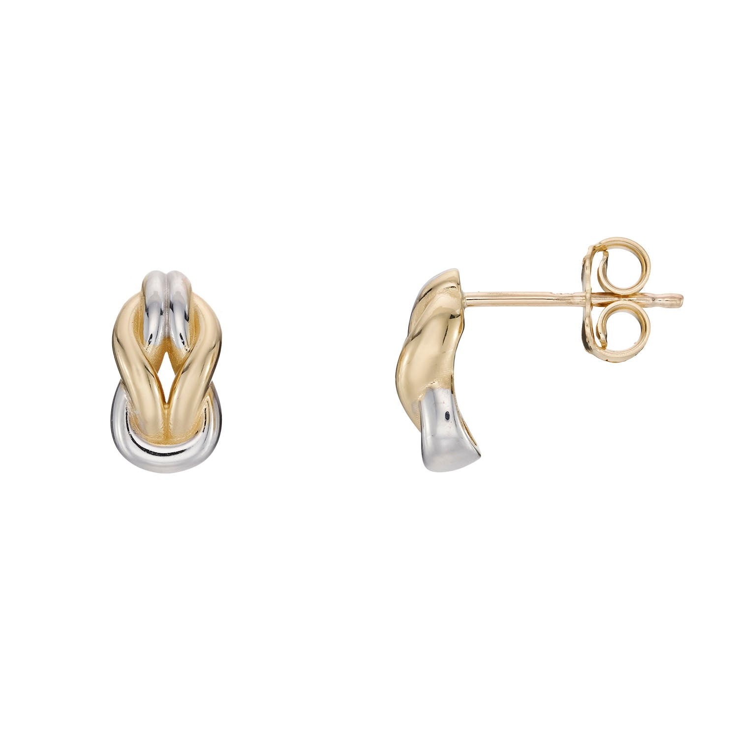 9ct 2 colour gold knot studs