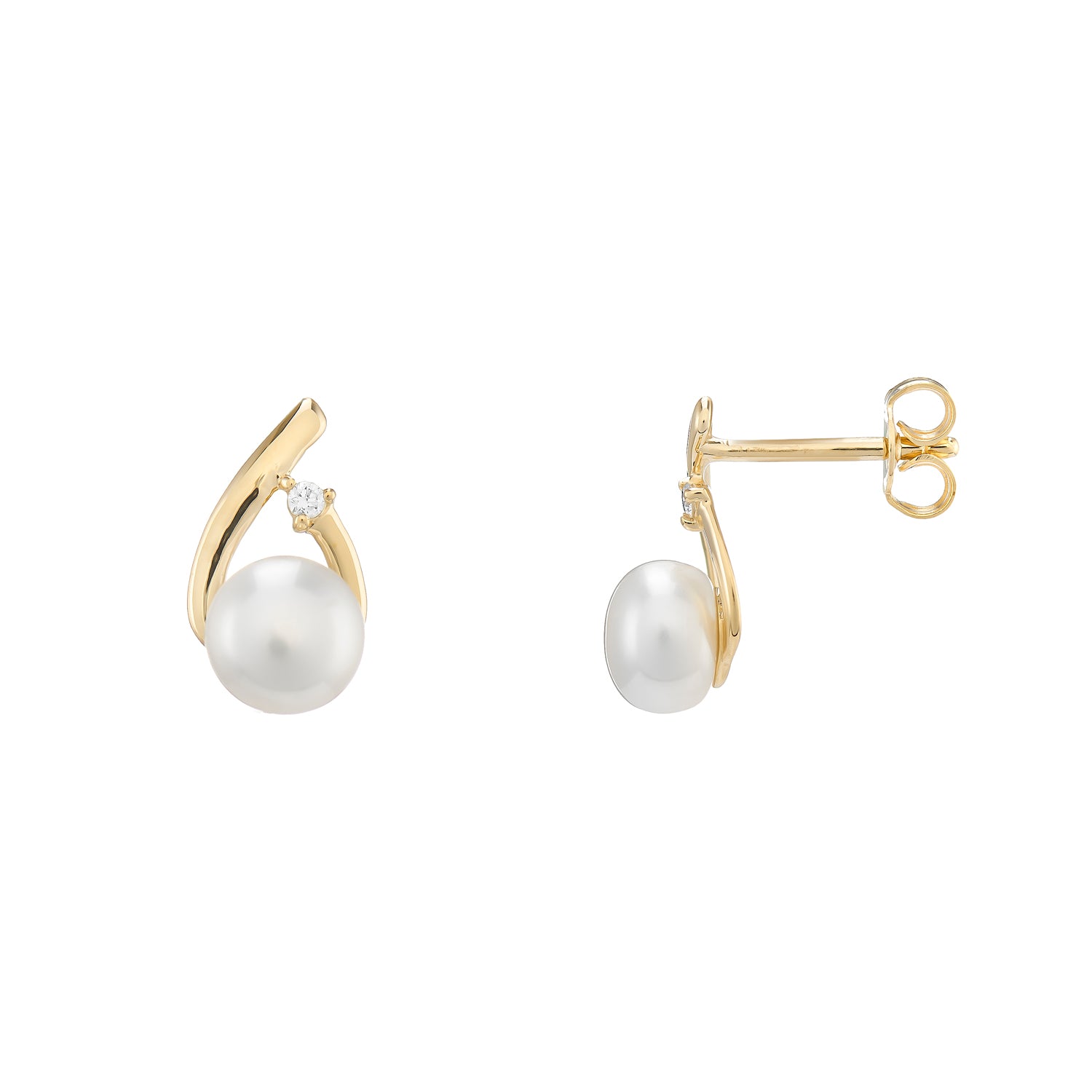 9ct gold fresh water pearl & diamond earrings 0.03cts