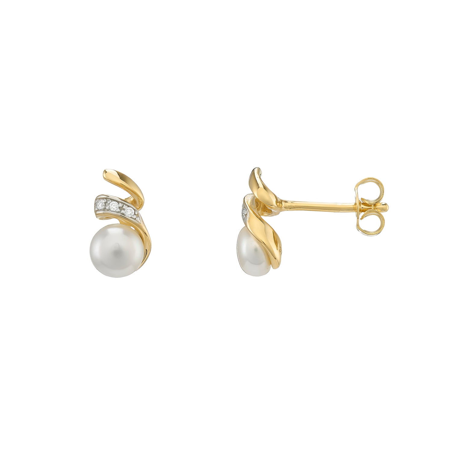 9ct gold fresh water pearl & diamond earrings 0.036cts