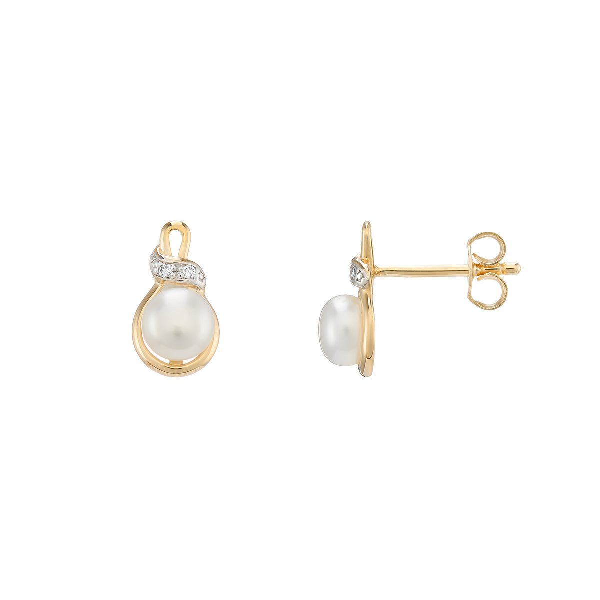9ct gold fresh water pearl &amp; diamond earrings 0.024cts