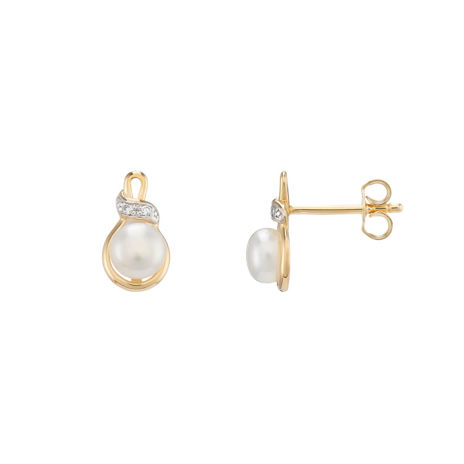 9ct gold fresh water pearl & diamond earrings 0.024cts
