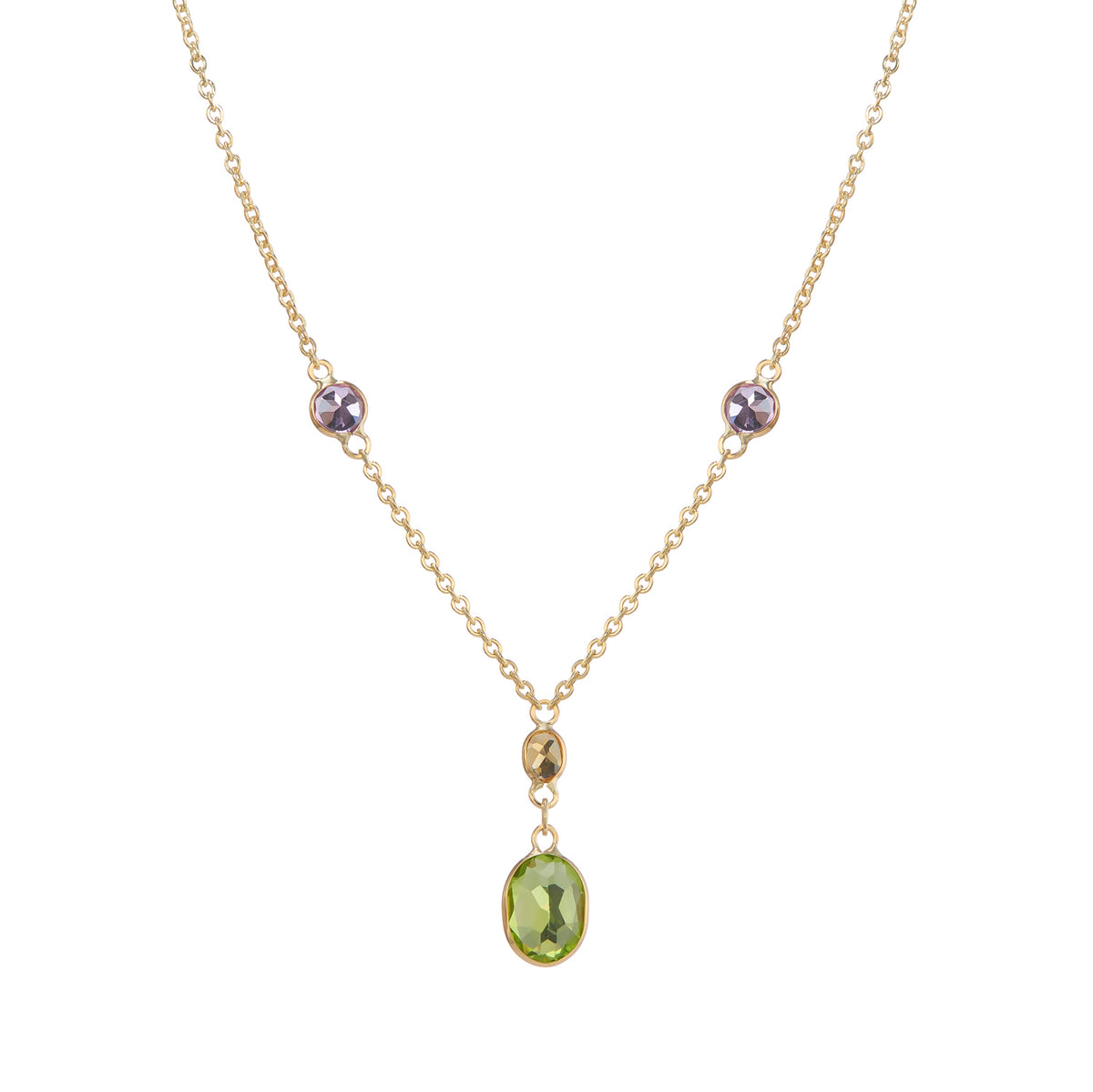 9ct gold 18&quot; Amethyst, Citrine and Peridot necklace