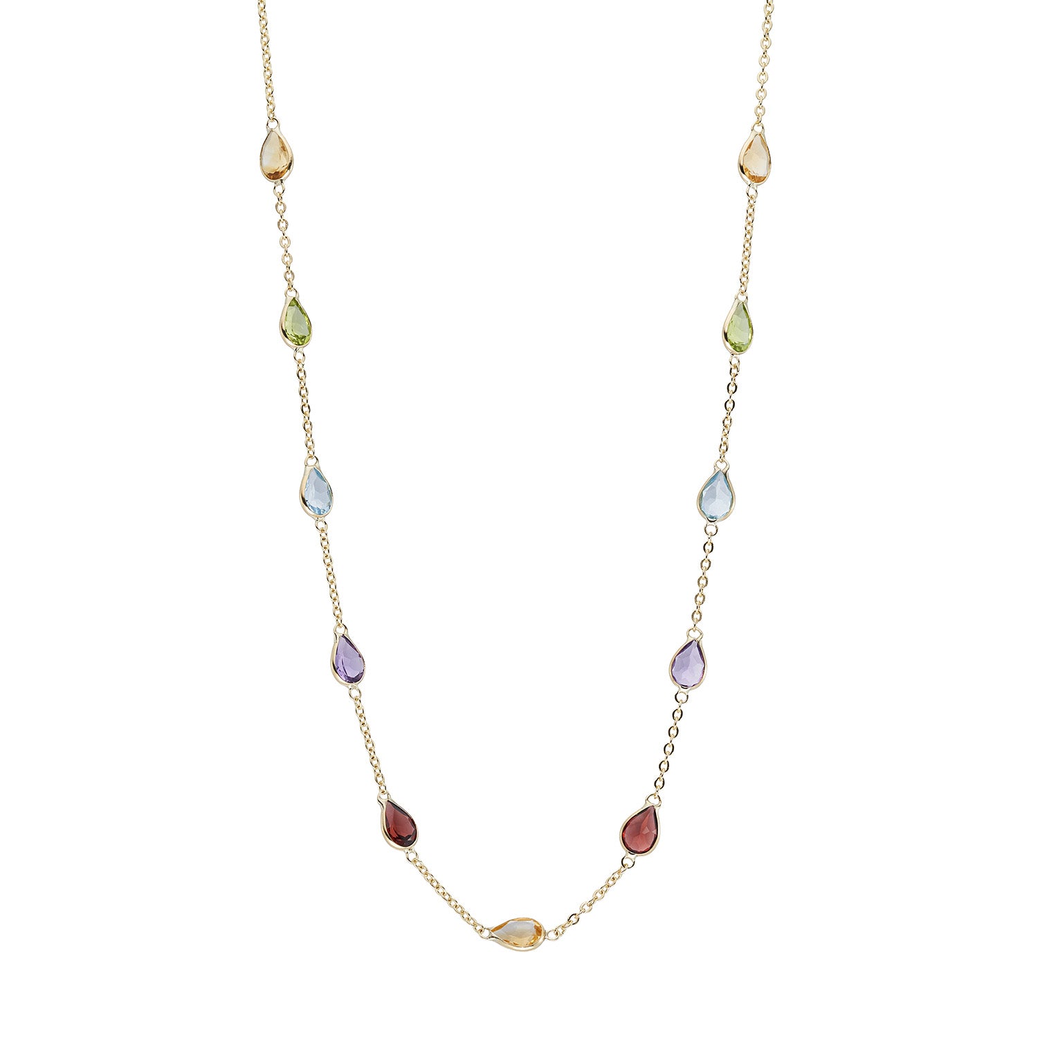 9ct gold 18" multi-gem handmade necklace
