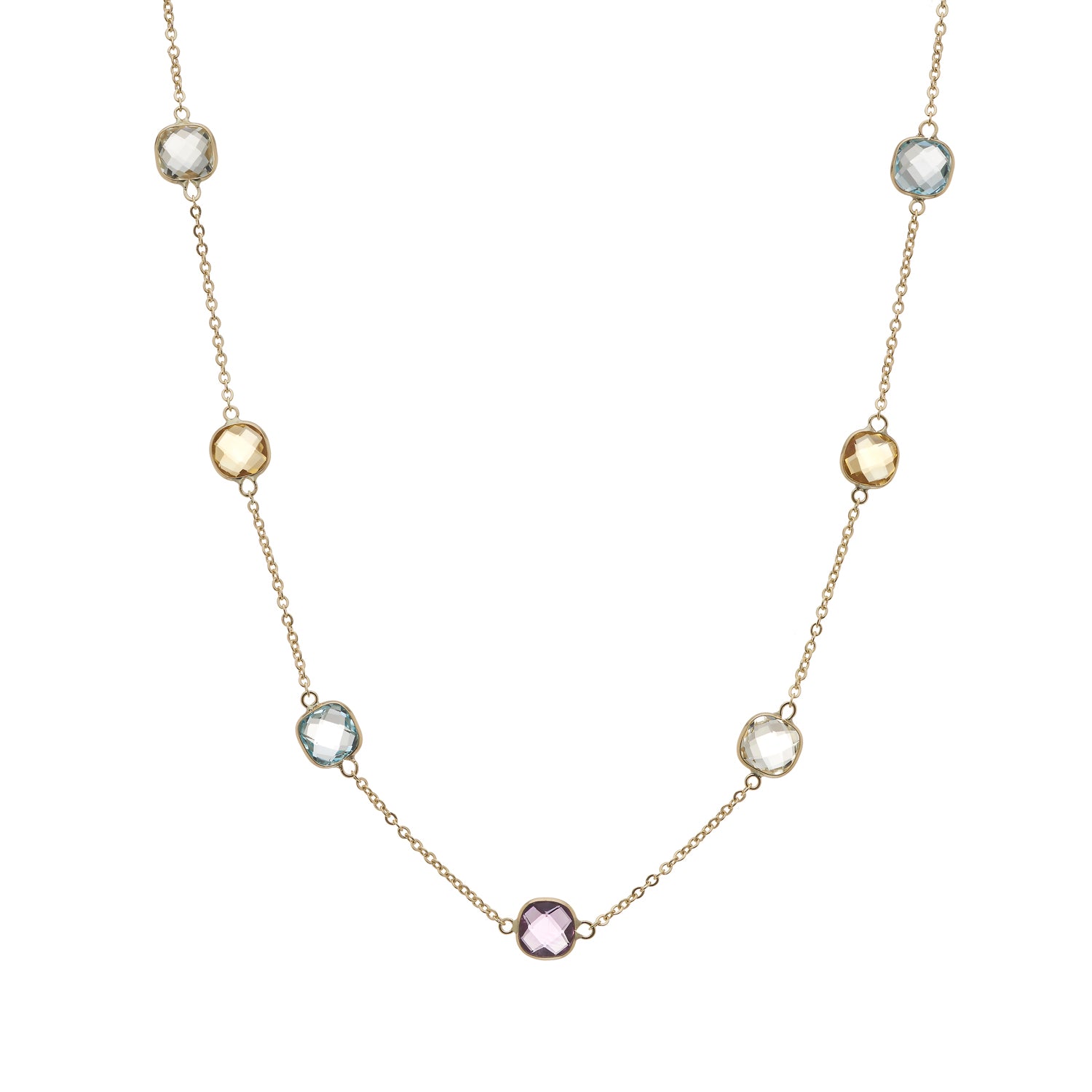 9ct gold 6mm cushion shape multi gem necklace