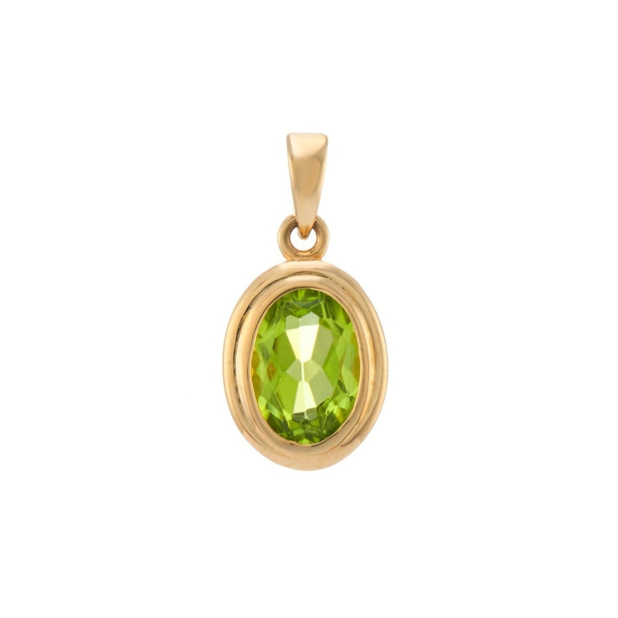 9ct gold 7x5mm oval rub over set peridot pendant