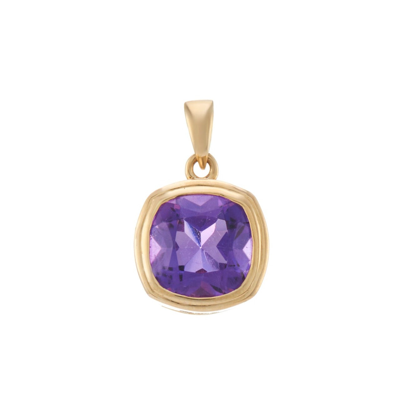 9ct gold 7mm cushion shape rub over set amethyst pendant