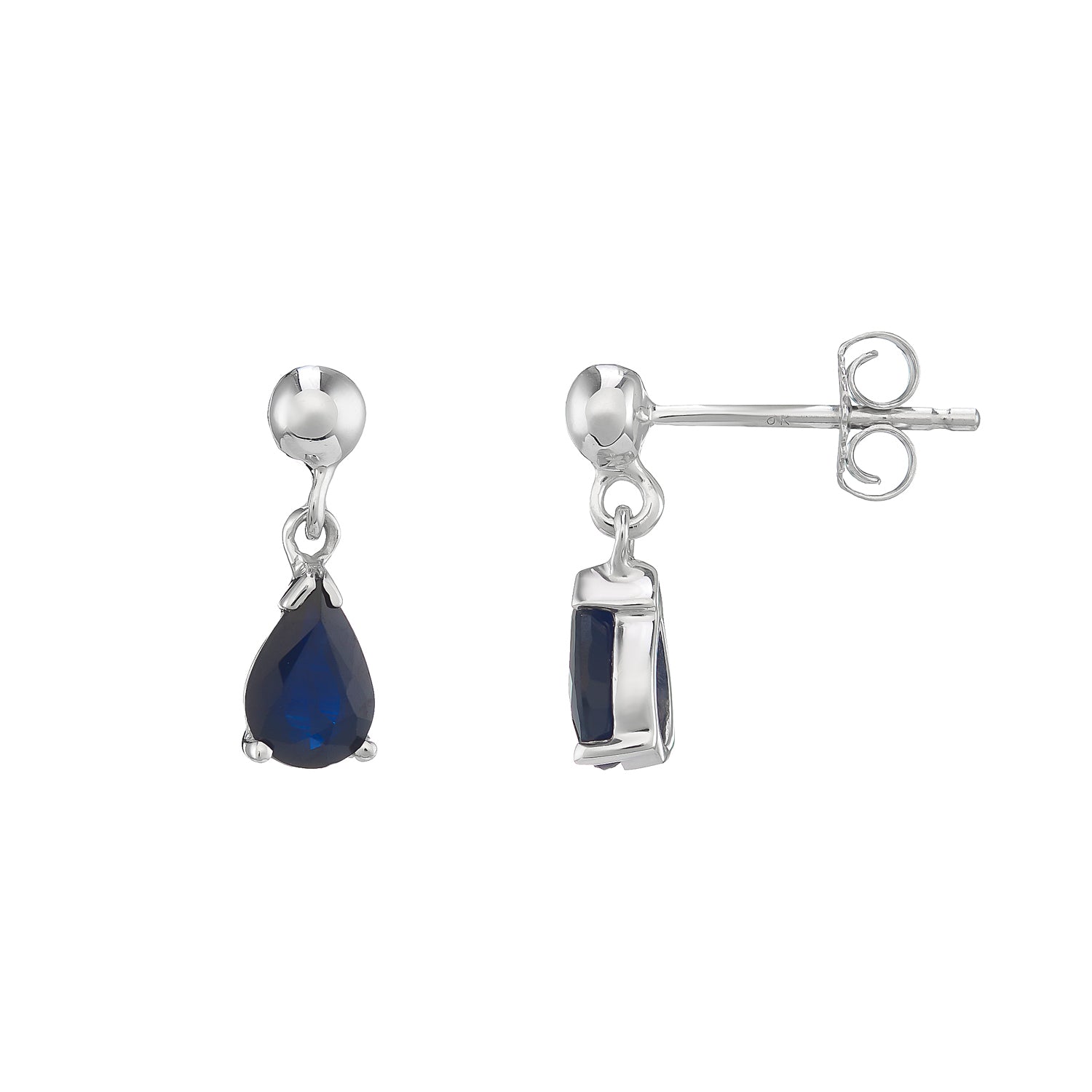 9ct white gold 6x4mm pear shape sapphire drop earrings