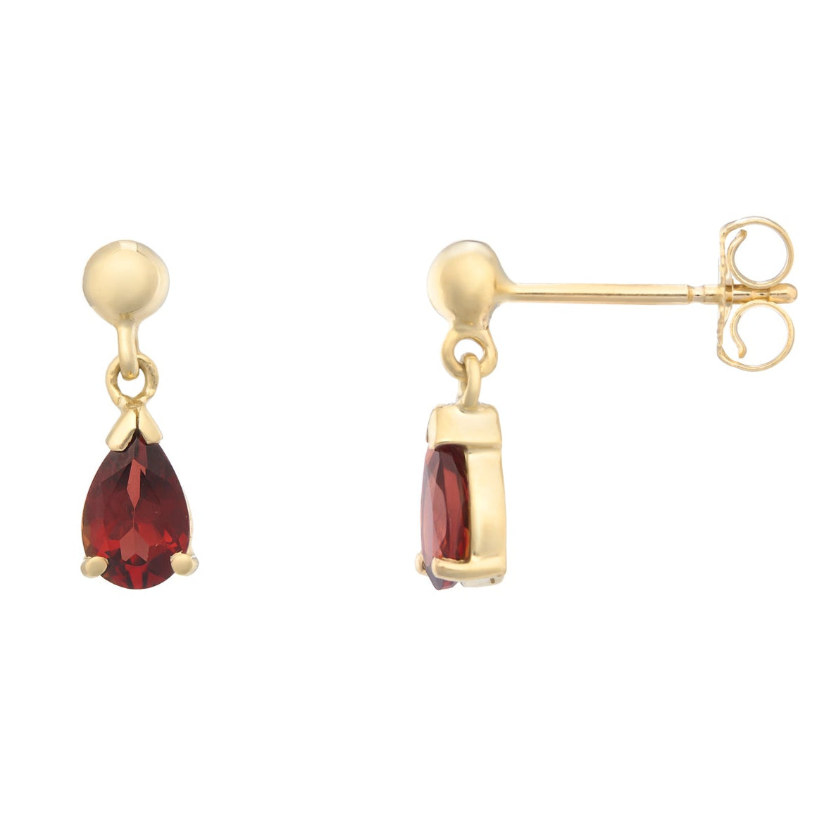 9ct gold 6x4mm pear shape garnet drop earrings