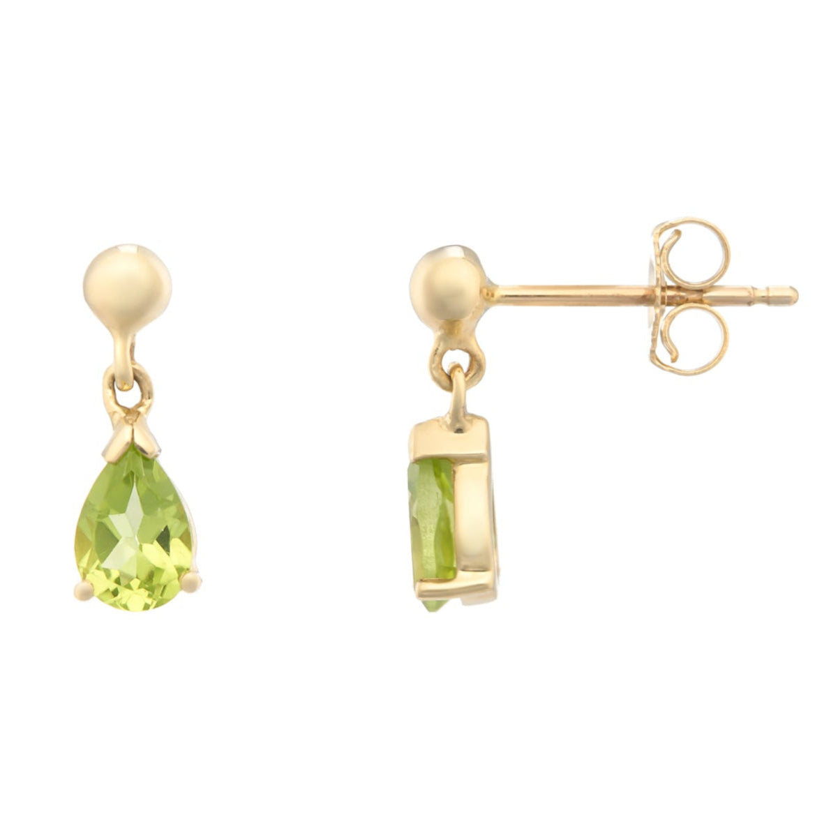 9ct gold 6x4mm pear shape peridot drop earrings