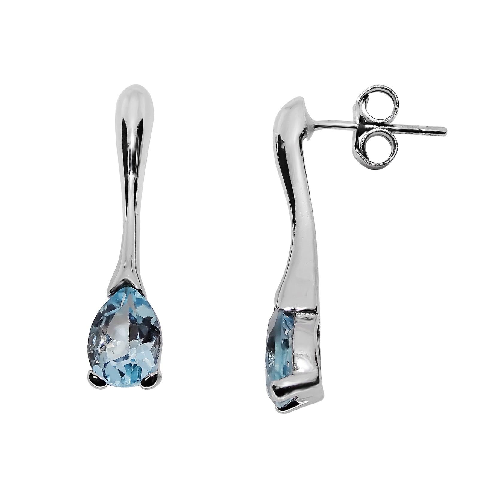 9ct white gold 7x5mm pear shape blue topaz long drop earrings