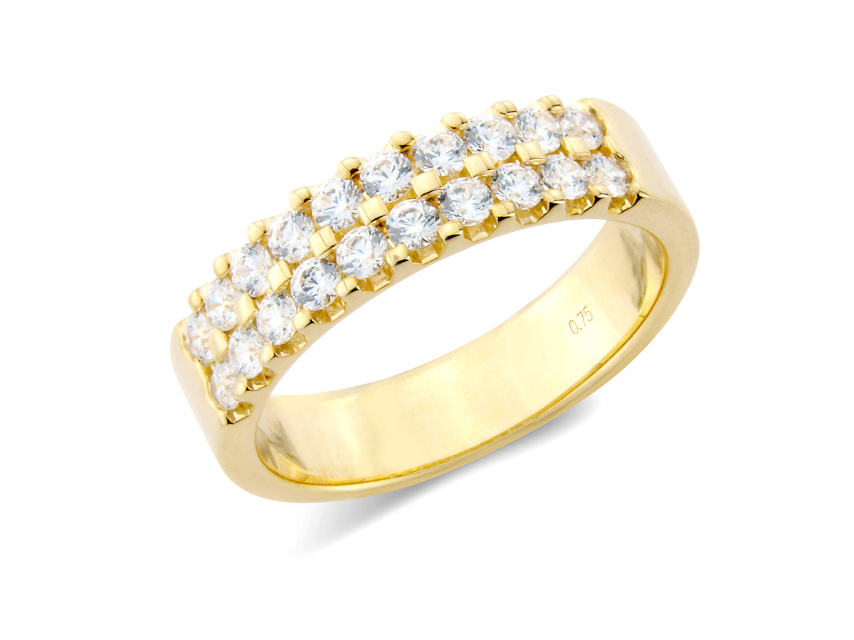 0.75ct claw set 2 row brilliant cut diamond band ring