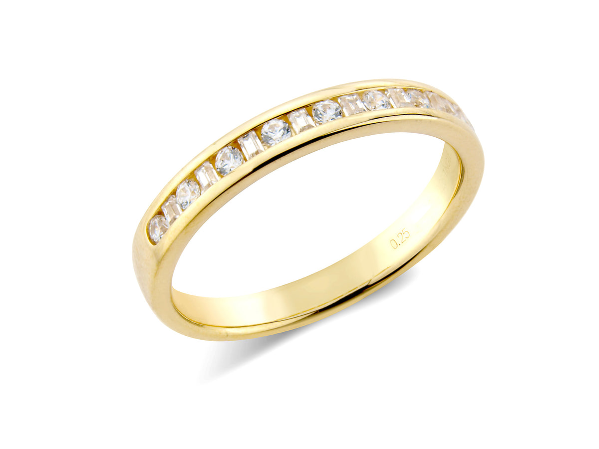0.25ct channel set brilliant &amp; baguette cut diamond band ring