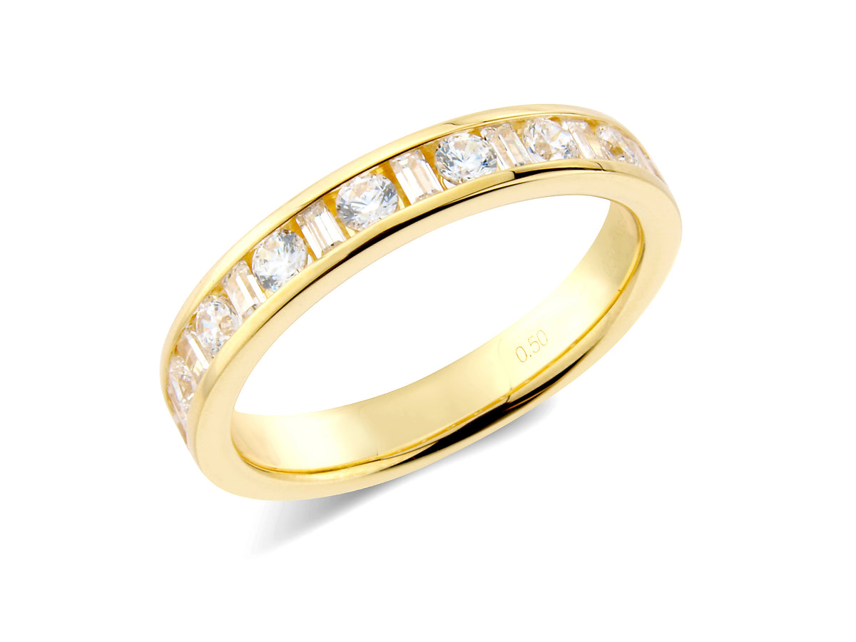 0.50ct channel set brilliant &amp; baguette cut diamond band ring