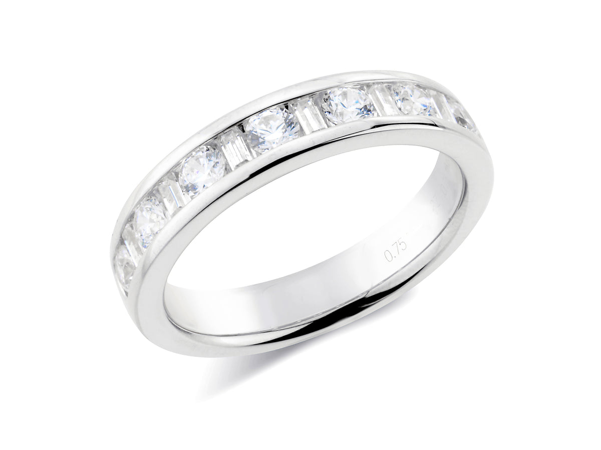 0.75ct channel set brilliant &amp; baguette cut diamond band ring