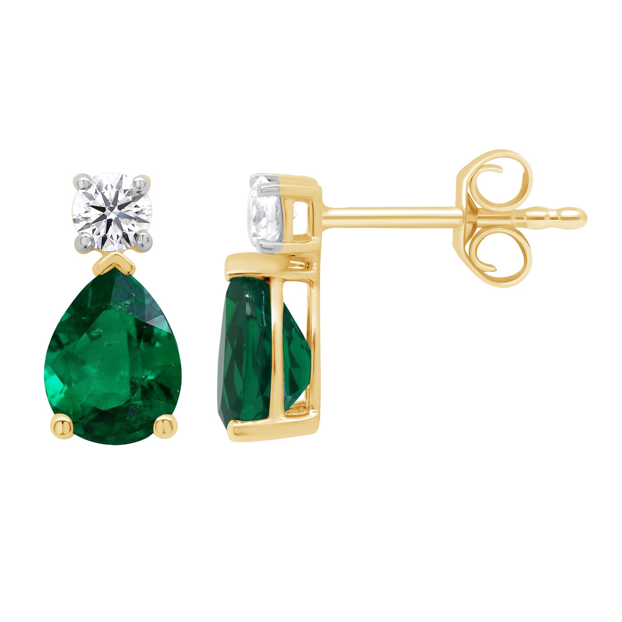 9ct gold Lab Created Emerald 8x6mm pear & E/VS Diamonds earrings 0.30cts LG