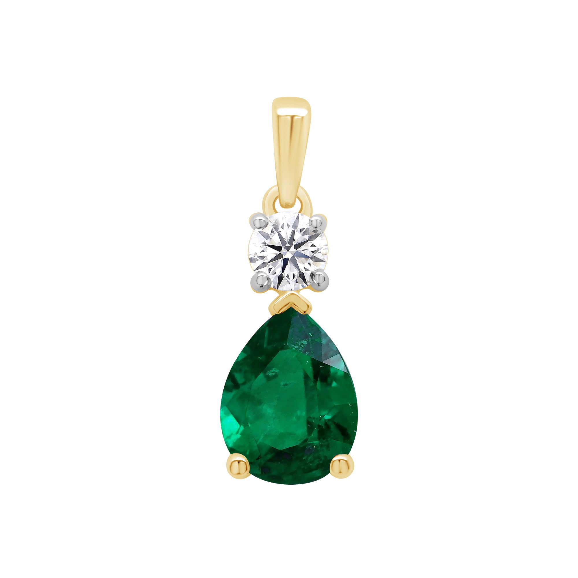 9ct gold Lab Created Emerald 9x7mm pear & E/VS Diamonds pendant 0.25cts LG