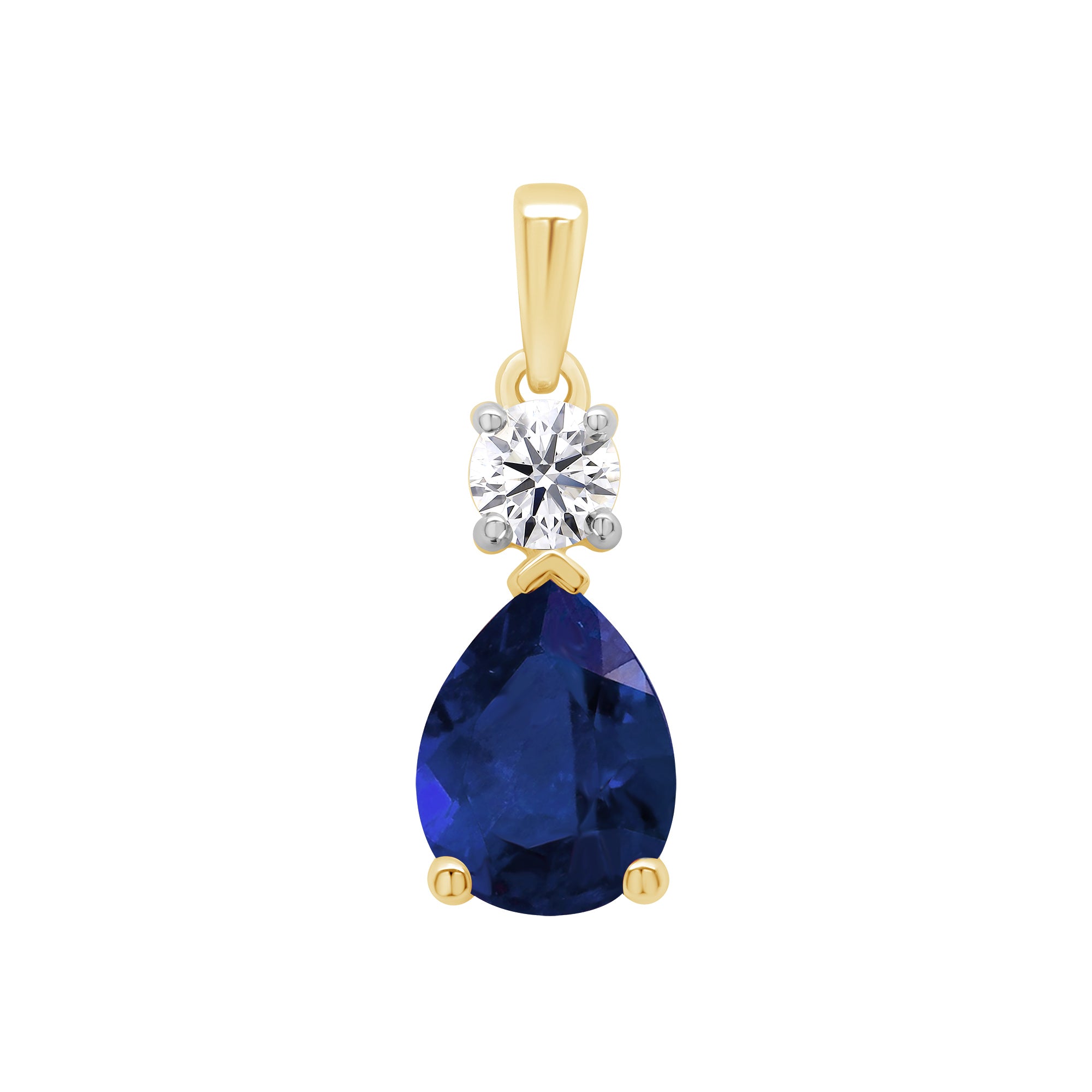9ct gold Lab Created Sapphire 9x7mm pear & E/VS Diamonds pendant 0.25cts LG