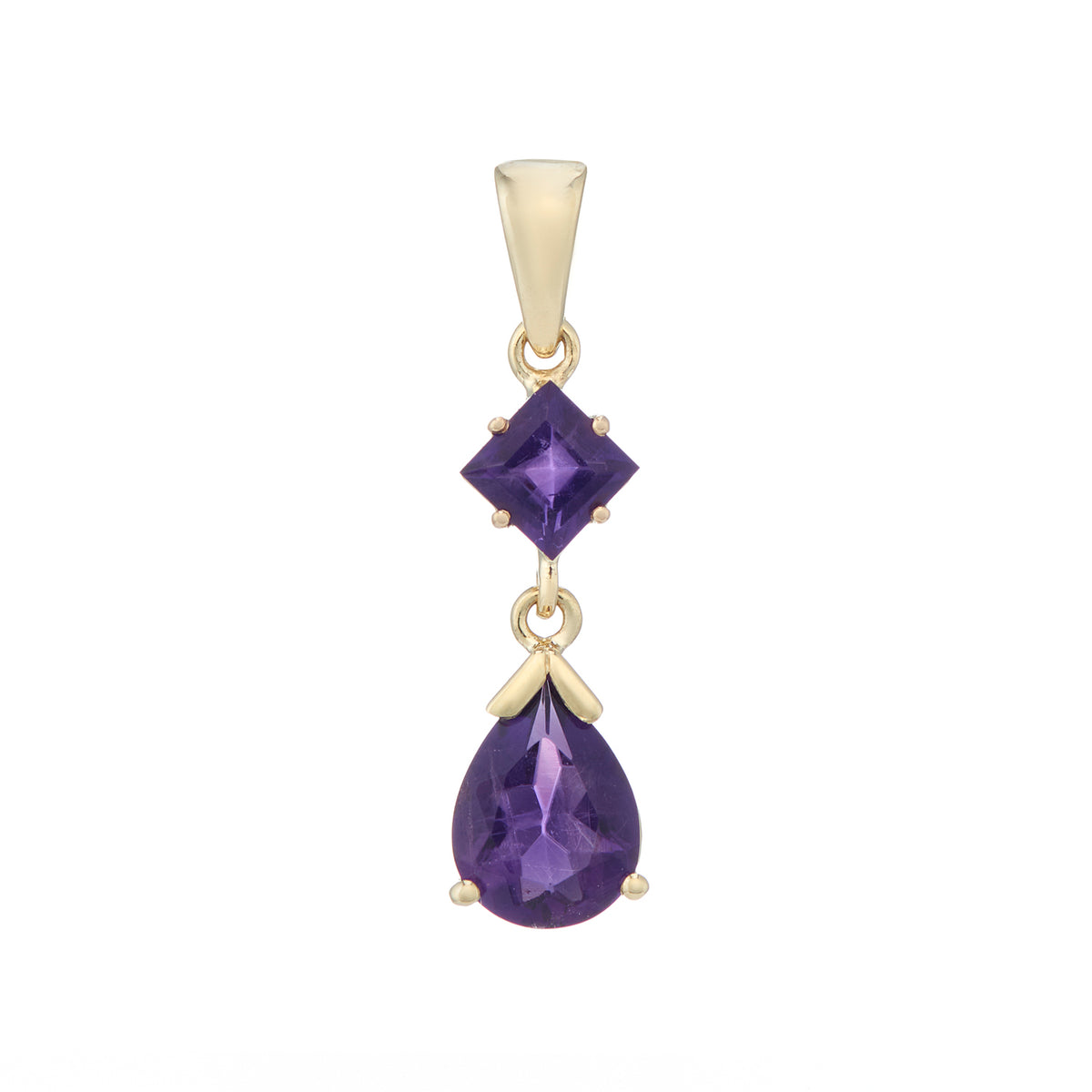 9ct gold pear shape amethyst fancy pendant