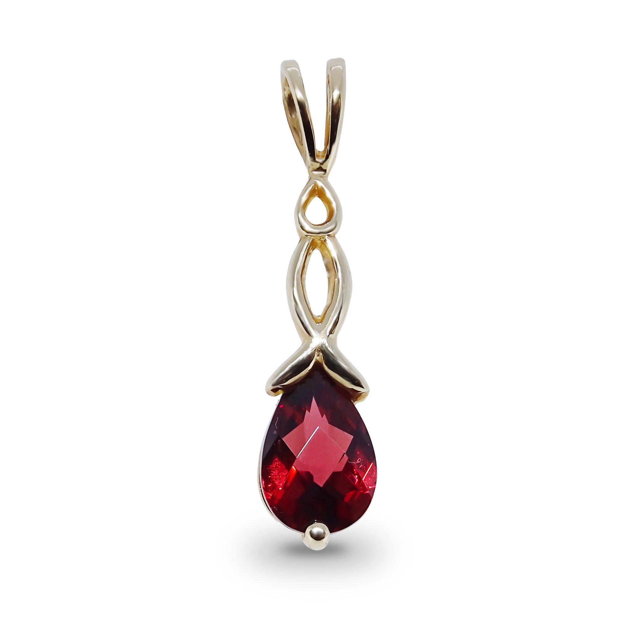 9ct gold checkerboard cut 8x6mm pear shape garnet pendant