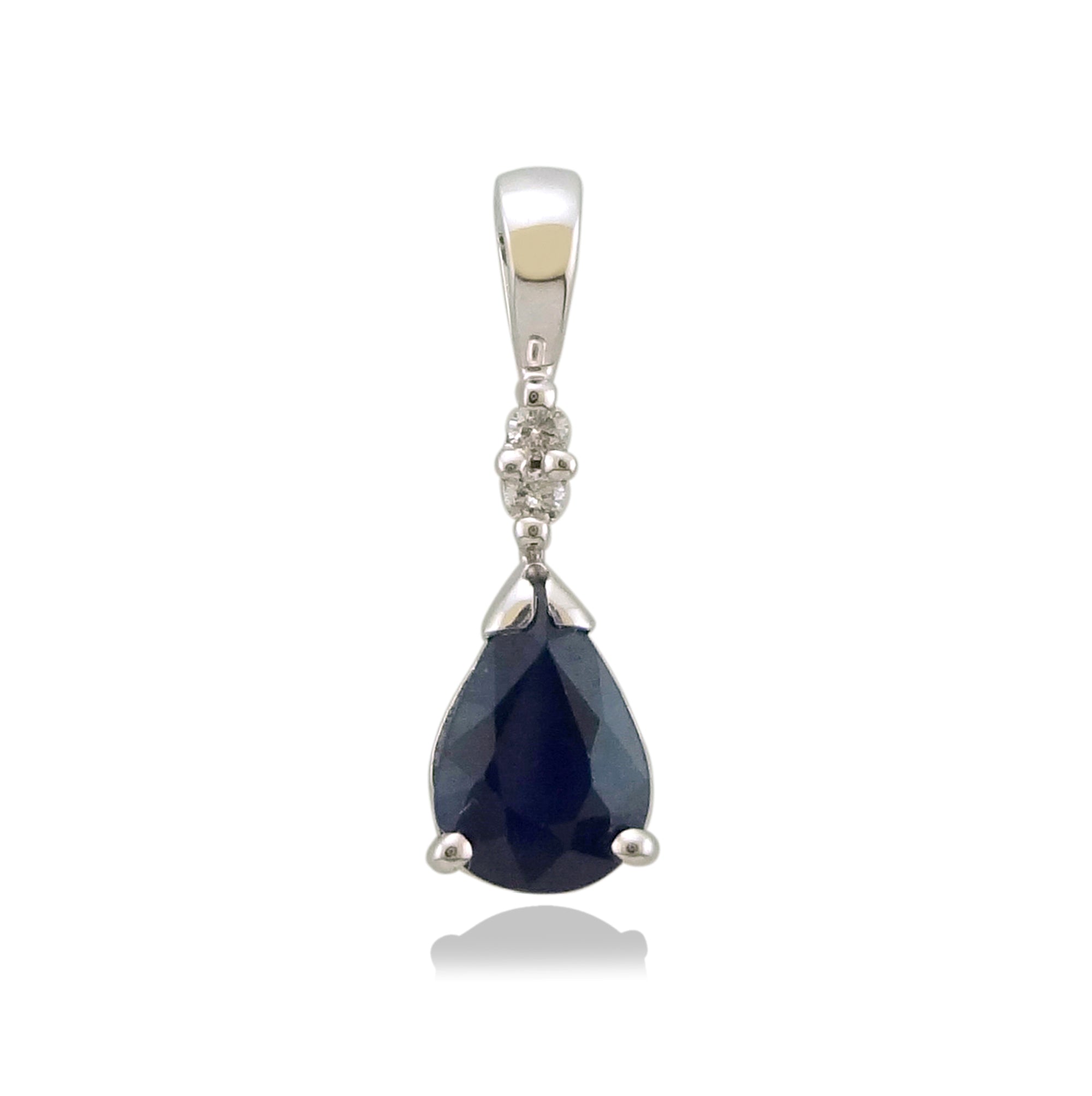 9ct gold 7x5mm pear shape sapphire & diamond pendant 0.02ct