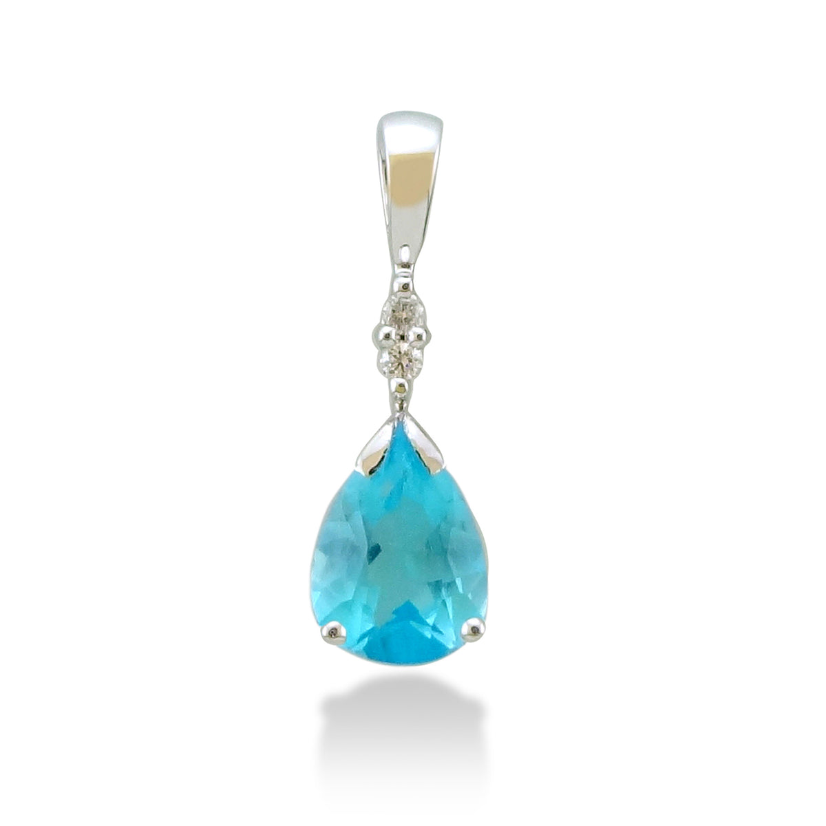 9ct white gold 7x5mm pear shape blue topaz &amp; diamond pendant 0.02ct