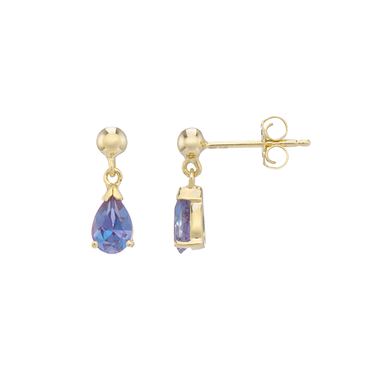 9ct gold Lab Created Alexandrite 6x4mm pear drop earrings