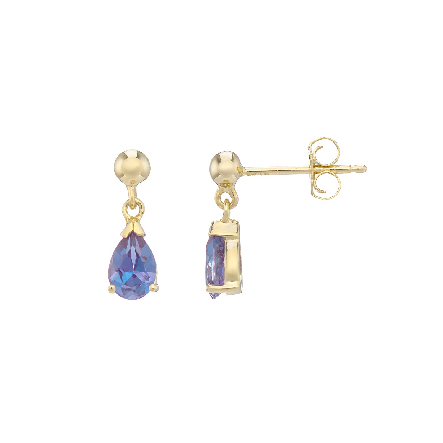 9ct gold Lab Created Alexandrite 6x4mm pear drop earrings