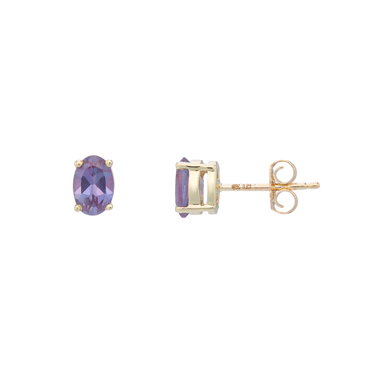 9ct gold Lab Created Alexandrite 6x4mm oval studs