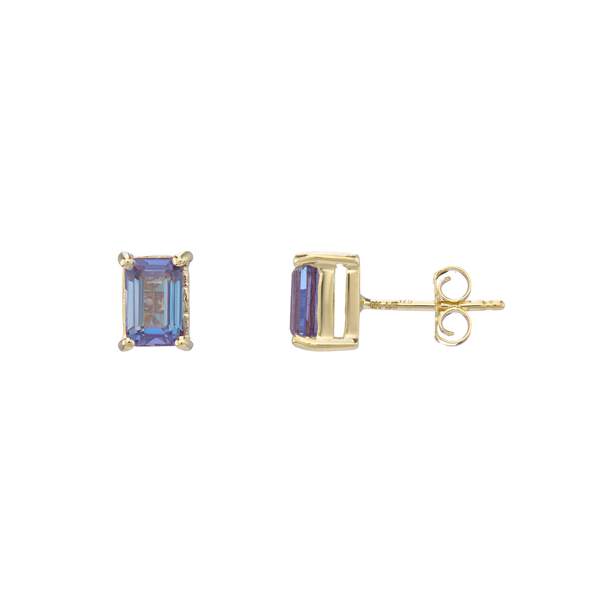 9ct gold Lab Created Alexandrite 6x4mm octagonal studs