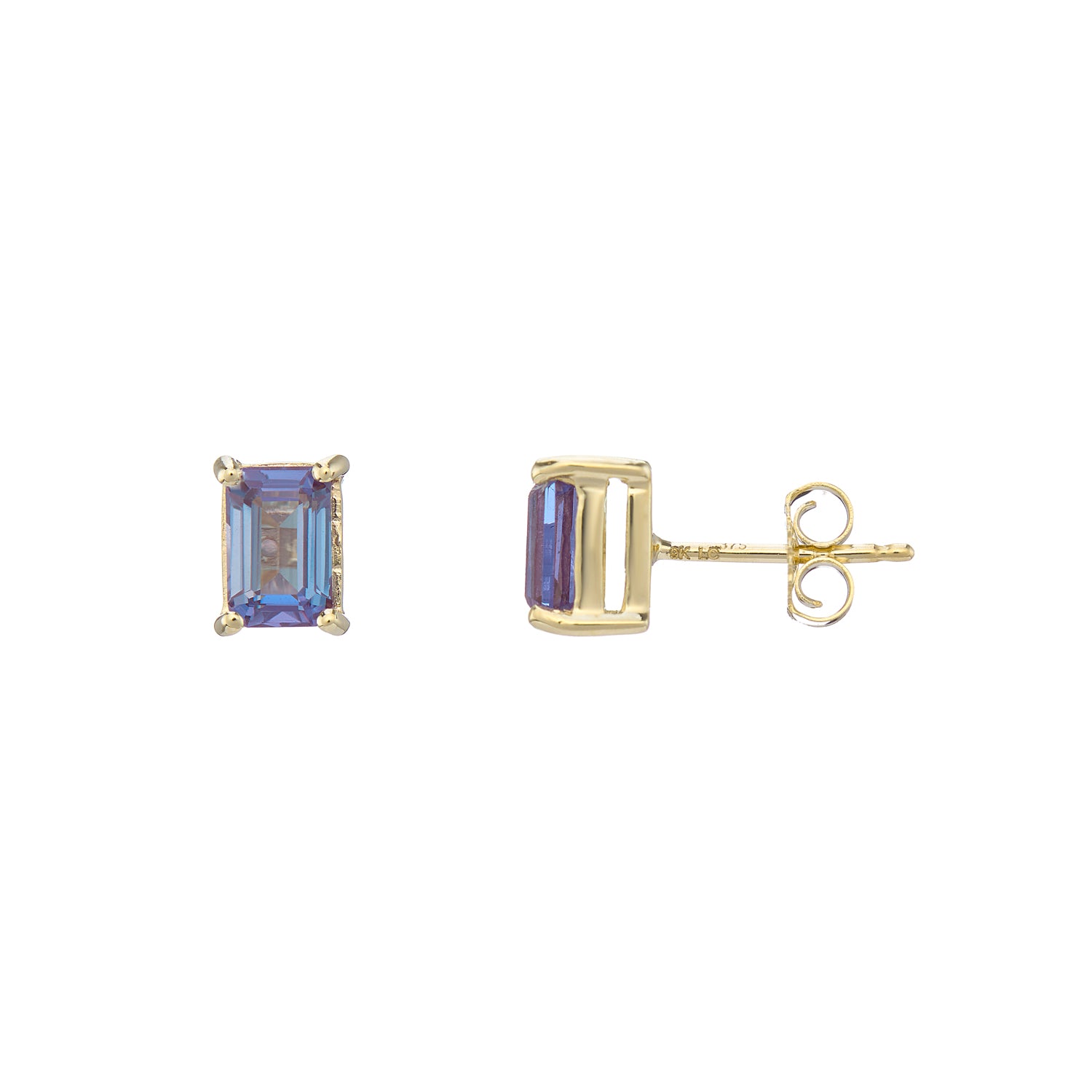 9ct gold Lab Created Alexandrite 6x4mm octagonal studs