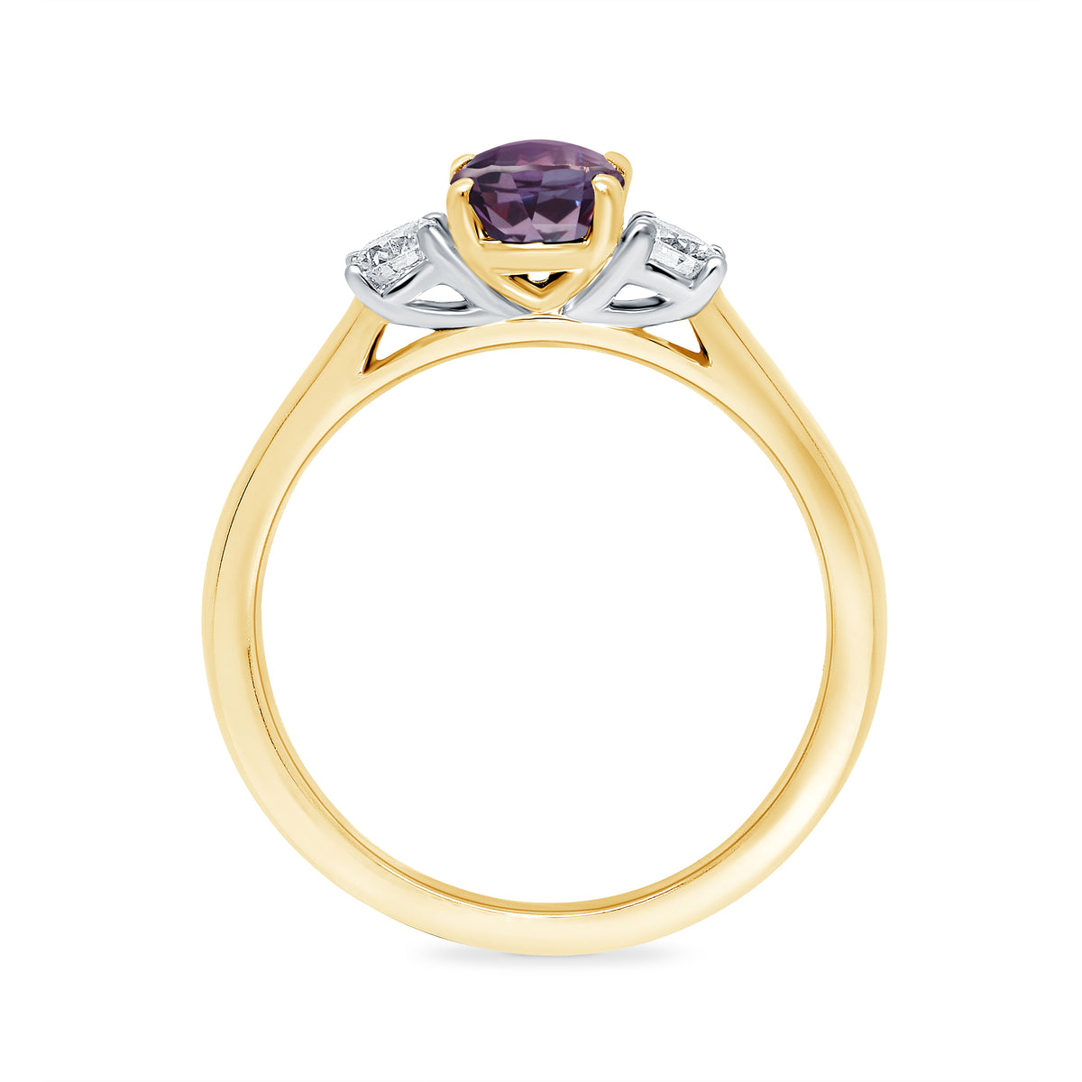 9ct gold 7x5 oval lab created alexandrite & E/VS diamonds ring 0.25cts LG