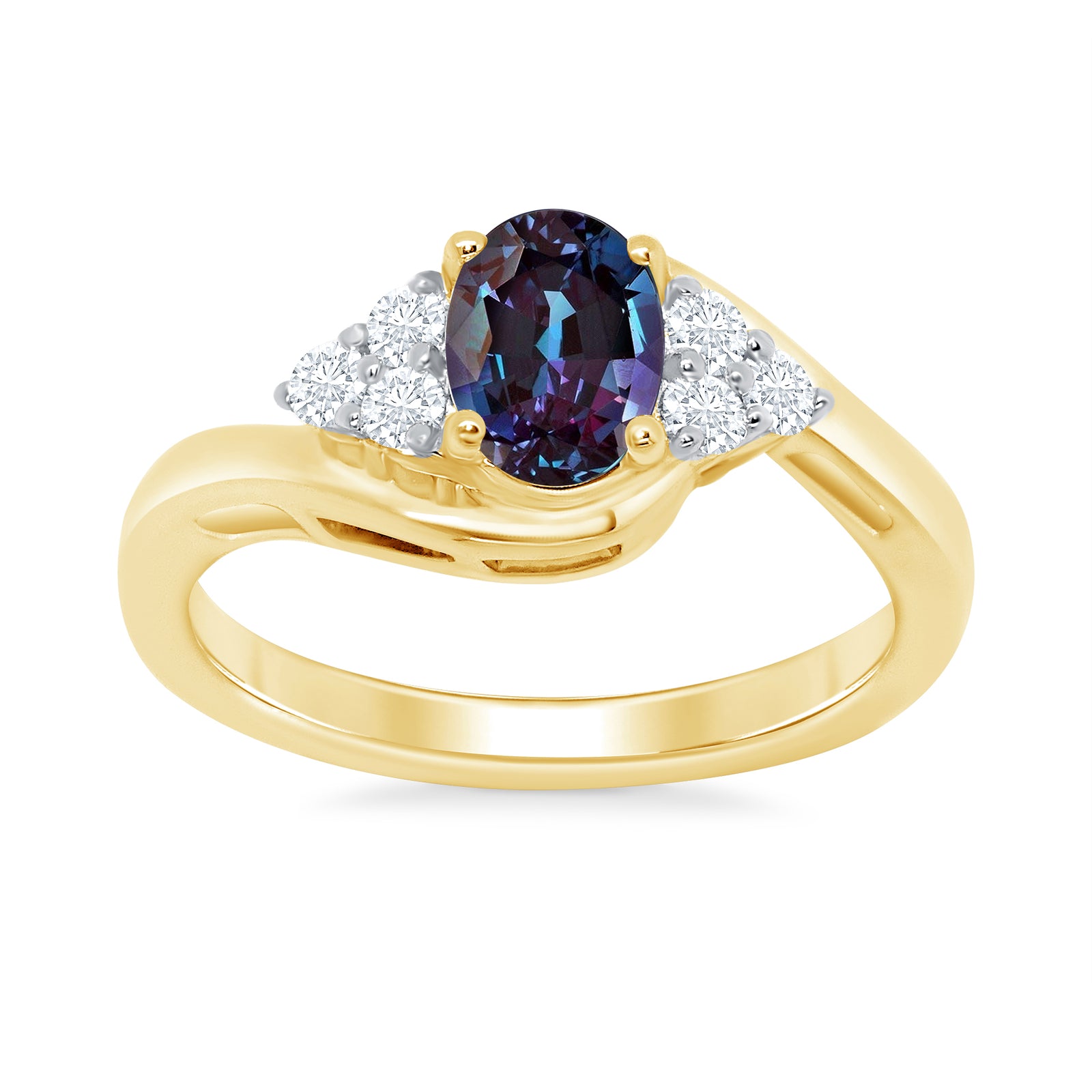 9ct gold 7x5 oval lab created alexandrite & E/VS diamond ring 0.20cts LG