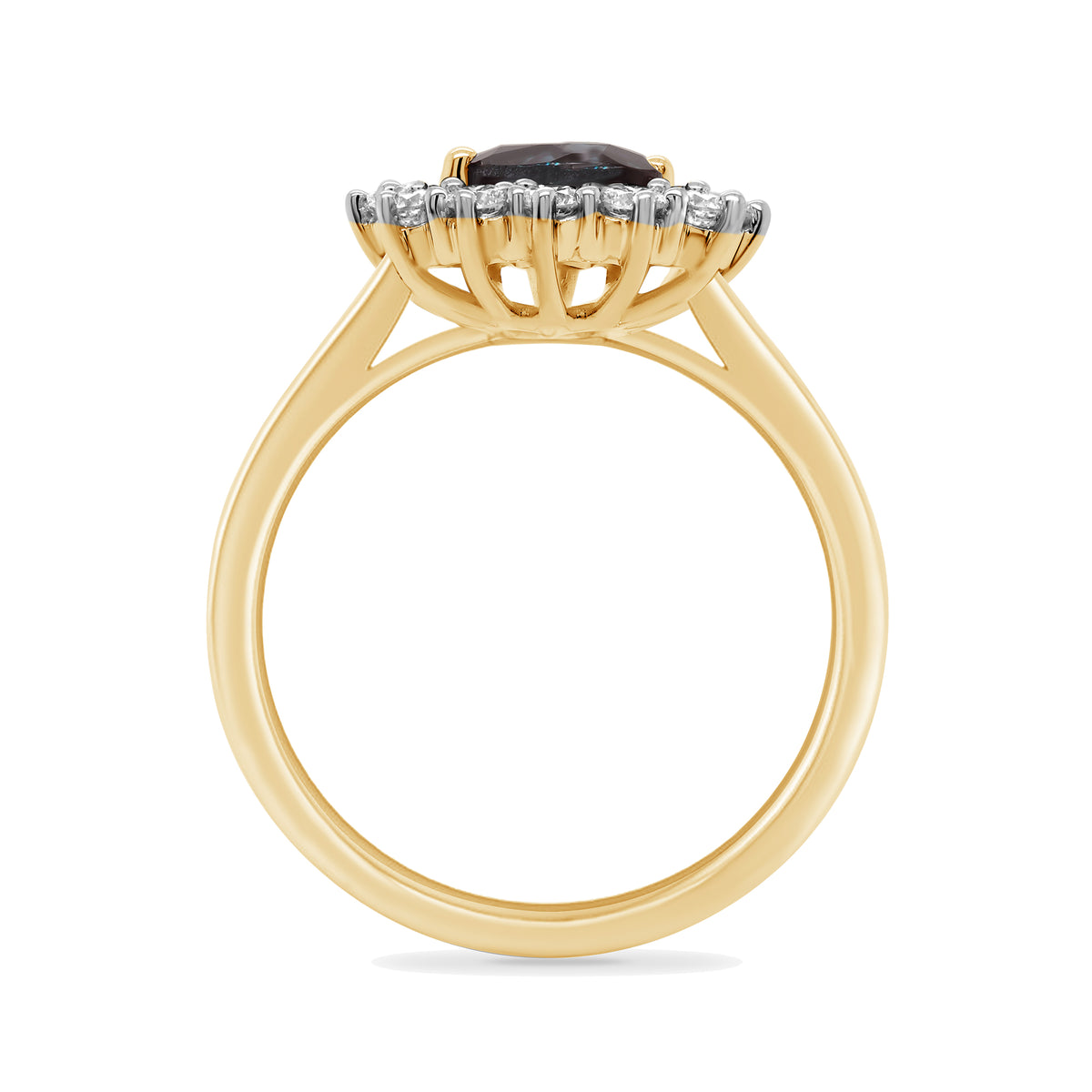 9ct gold 7x5 oval lab created alexandrite & E/VS diamond cluster ring 0.33cts LG