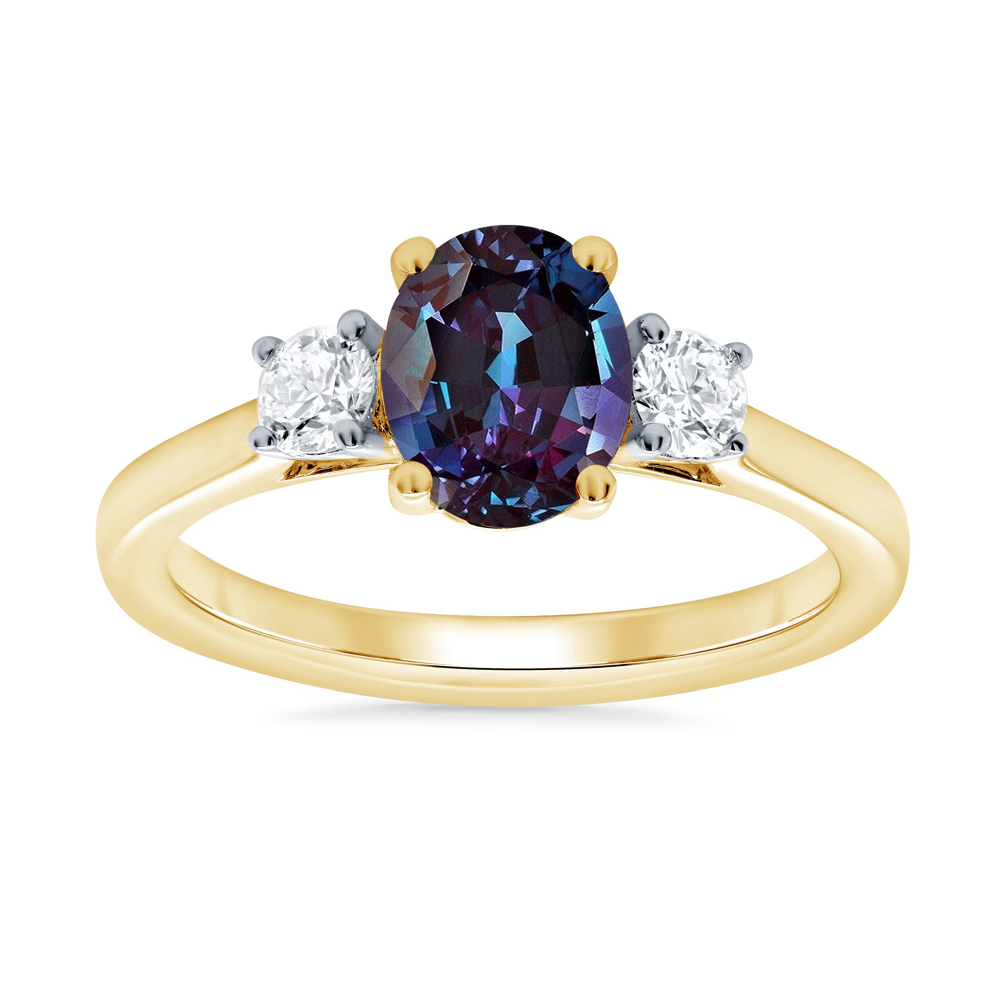 9ct gold 8x6 oval lab created alexandrite & E/VS diamonds ring 0.25cts LG