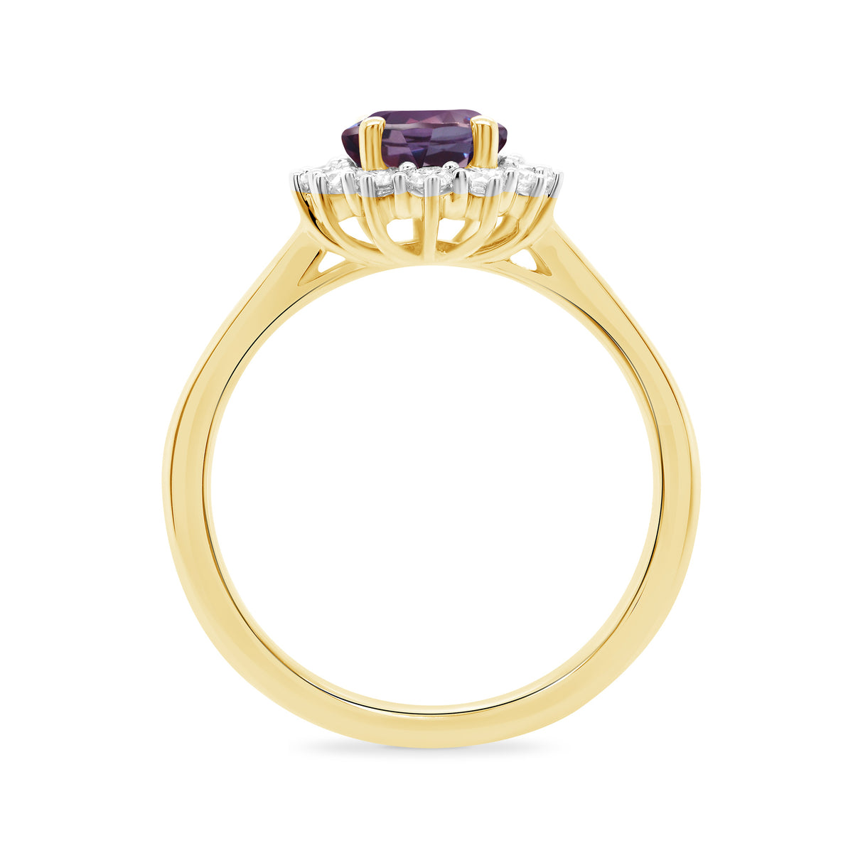 9ct gold 8x6 oval lab grown alexandrite & lab grown diamond cluster ring 0.36cts E/VS