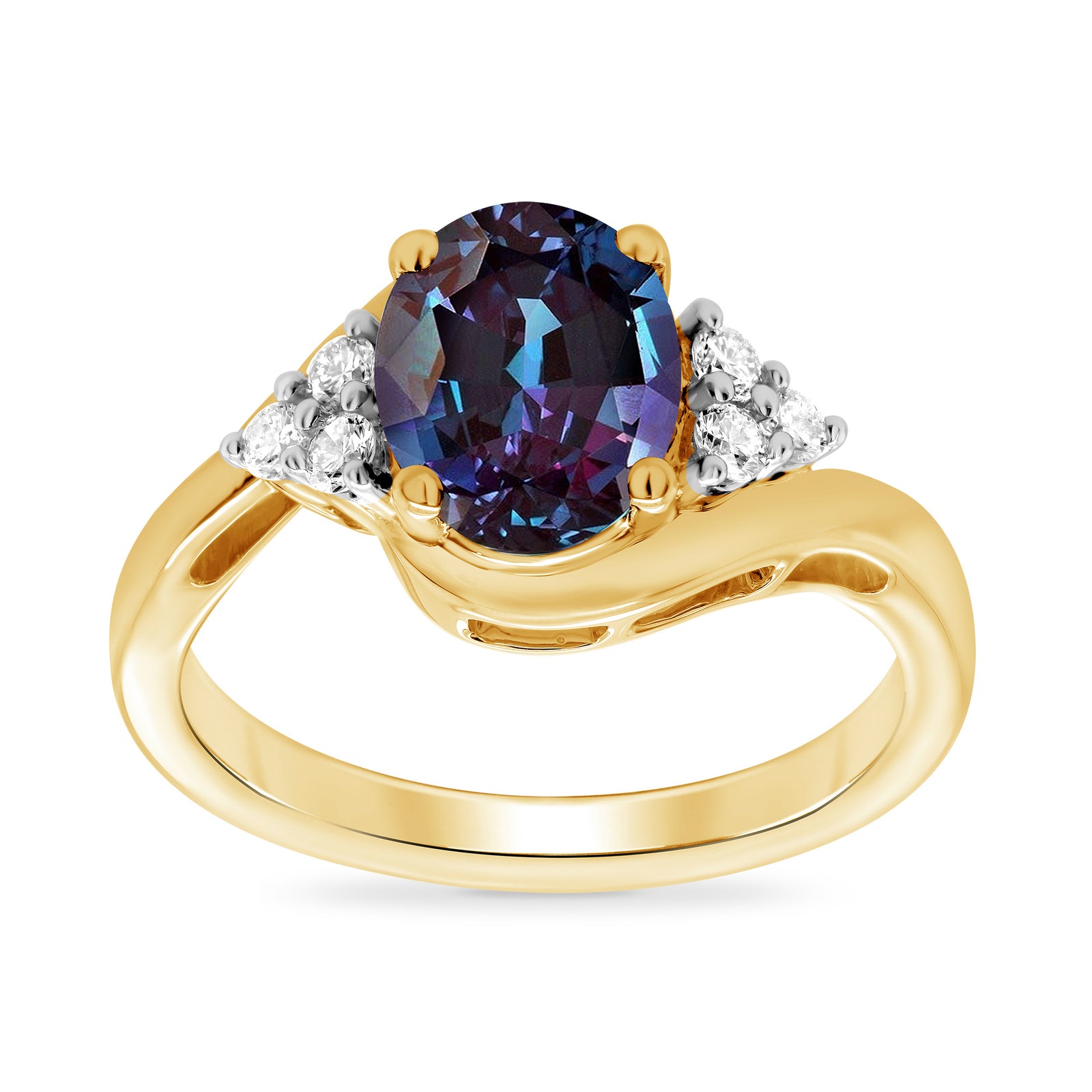 9ct gold 9x7 oval lab created alexandrite & E/VS diamond ring 0.20cts LG