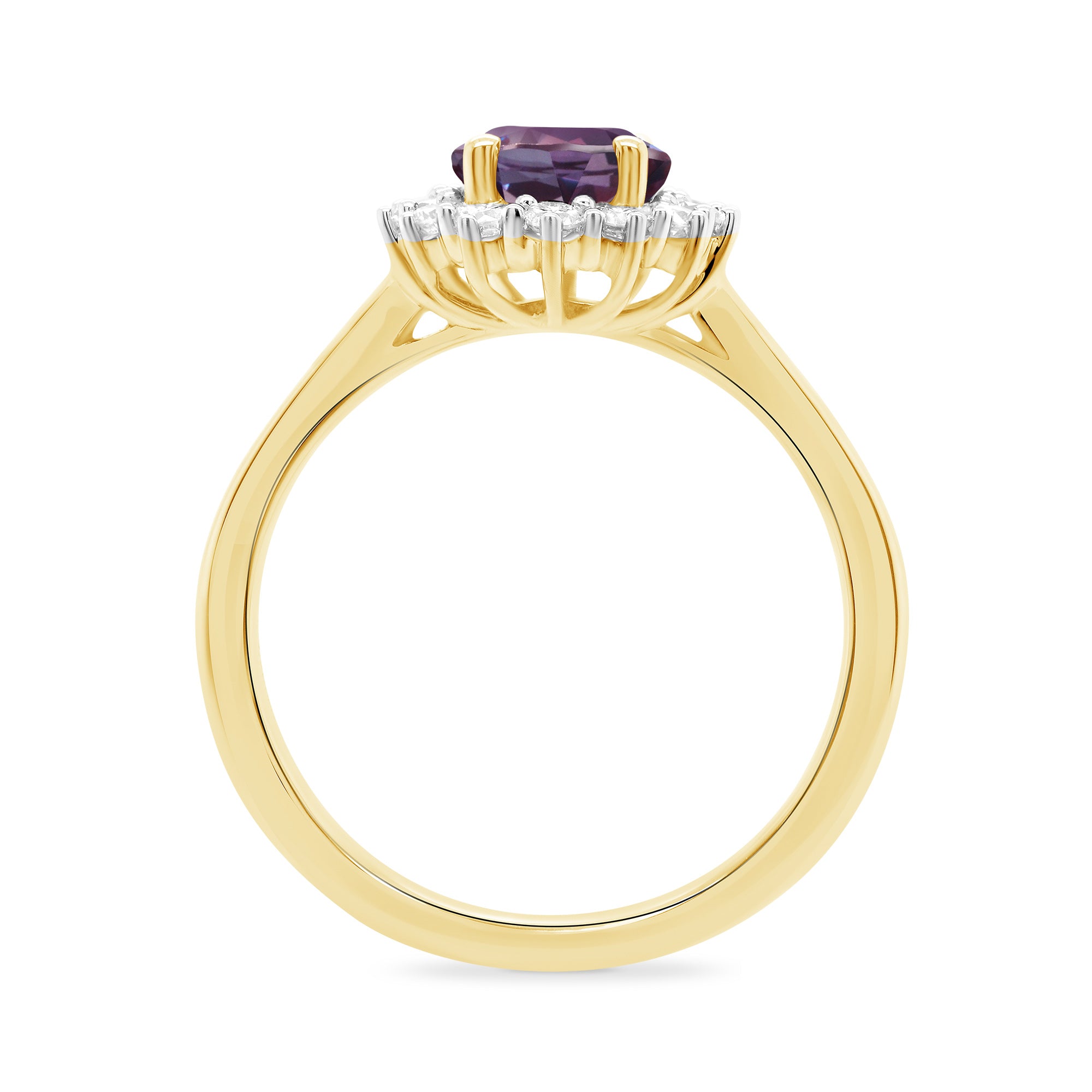 9ct gold 9x7 oval lab created alexandrite & E/VS diamond cluster ring 0.36cts LG