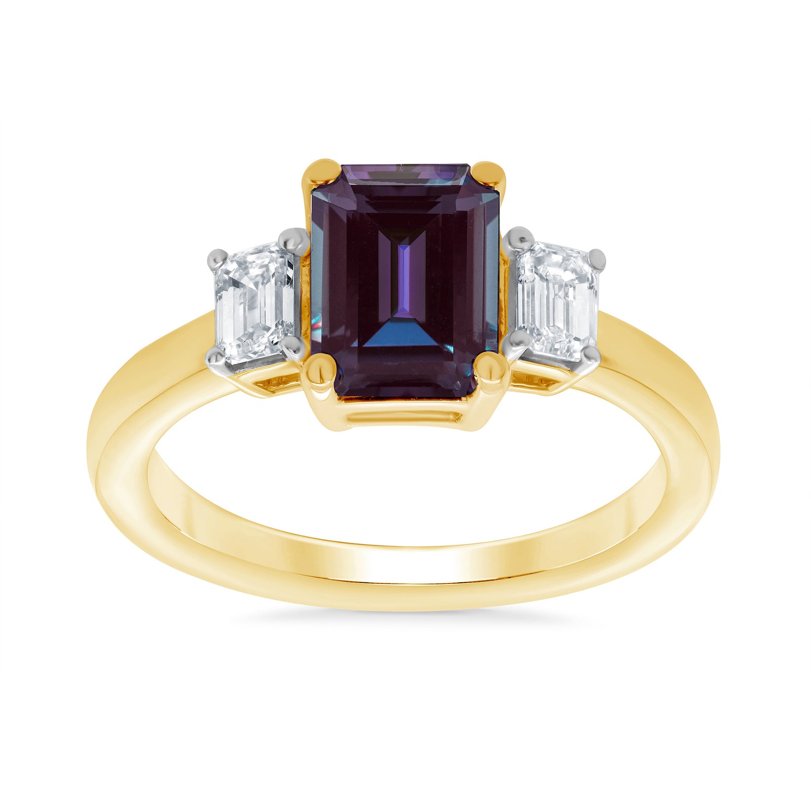 9ct gold 7x5 octagonal lab created alexandrite & E/VS diamonds ring 0.40cts LG